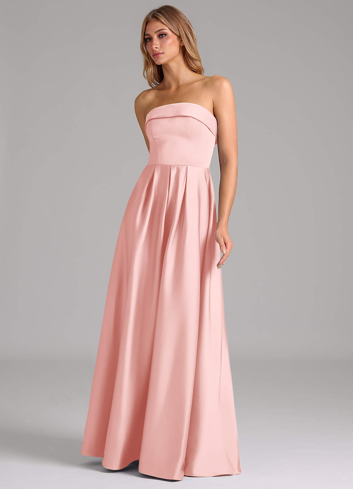 Azazie Lucienne Bridesmaid Dresses Powder Pink A-Line Strapless Stretch Satin Convertible Dress image5