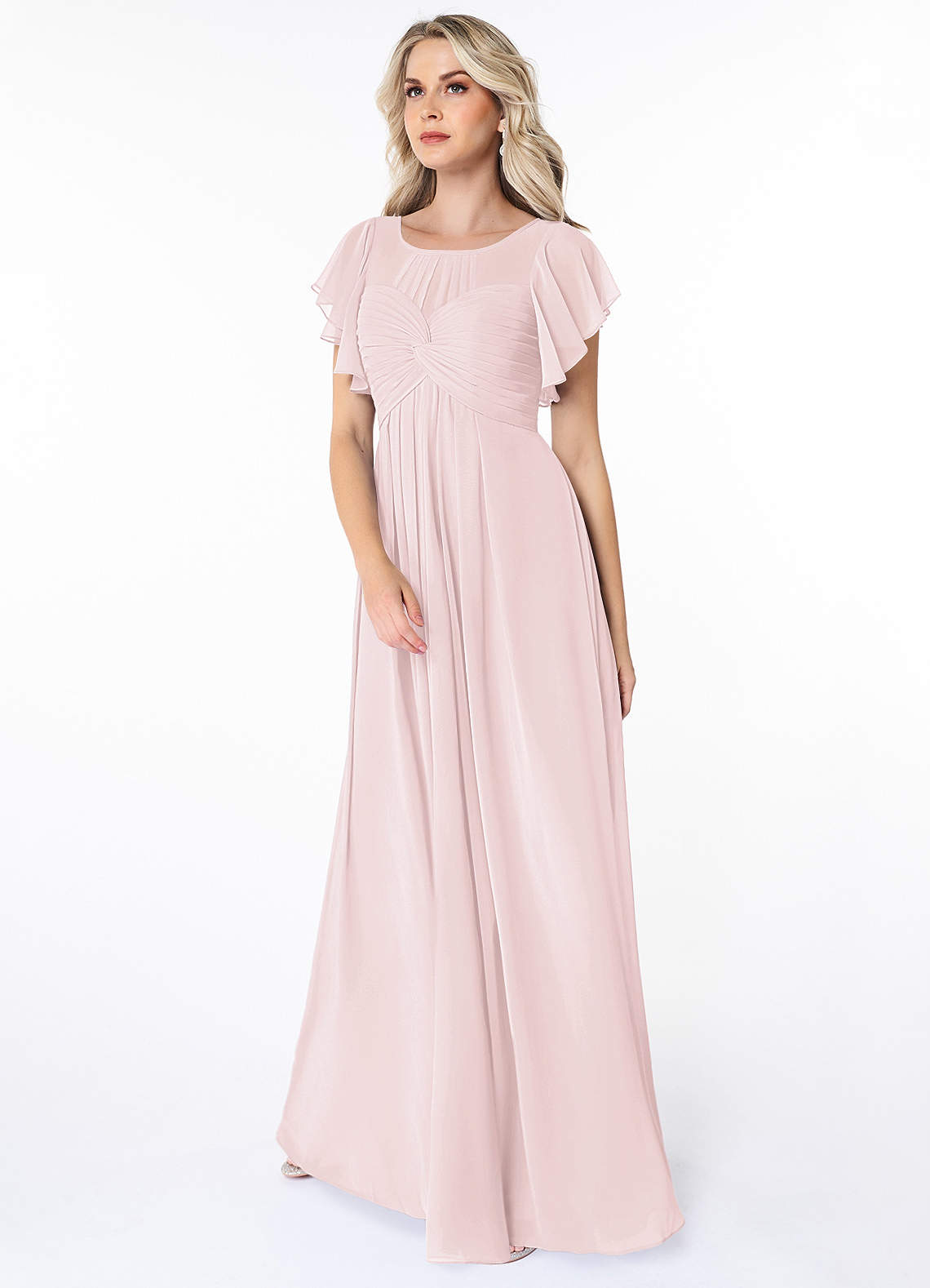 Azazie Lily Modest Bridesmaid Dresses Empire Pleated Chiffon Floor-Length Dress image1