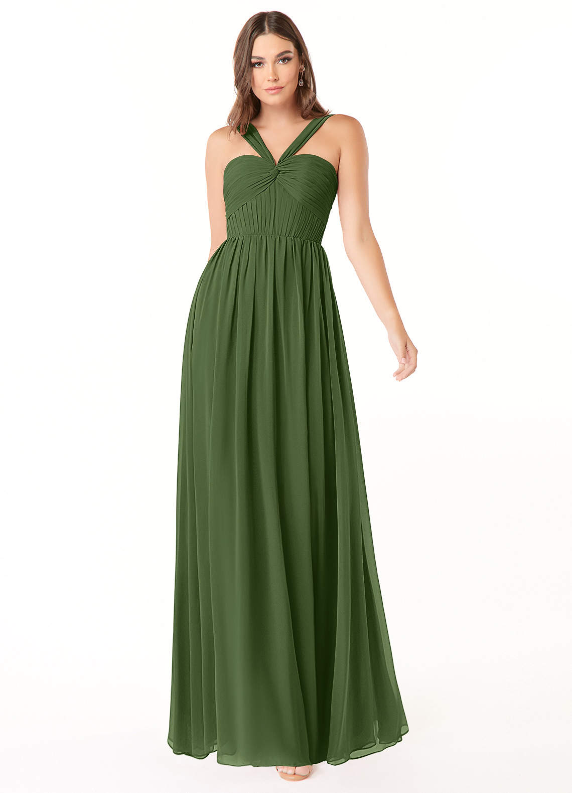 Azazie Dionne Bridesmaid Dresses Olive A-Line Corset Chiffon Dress image1