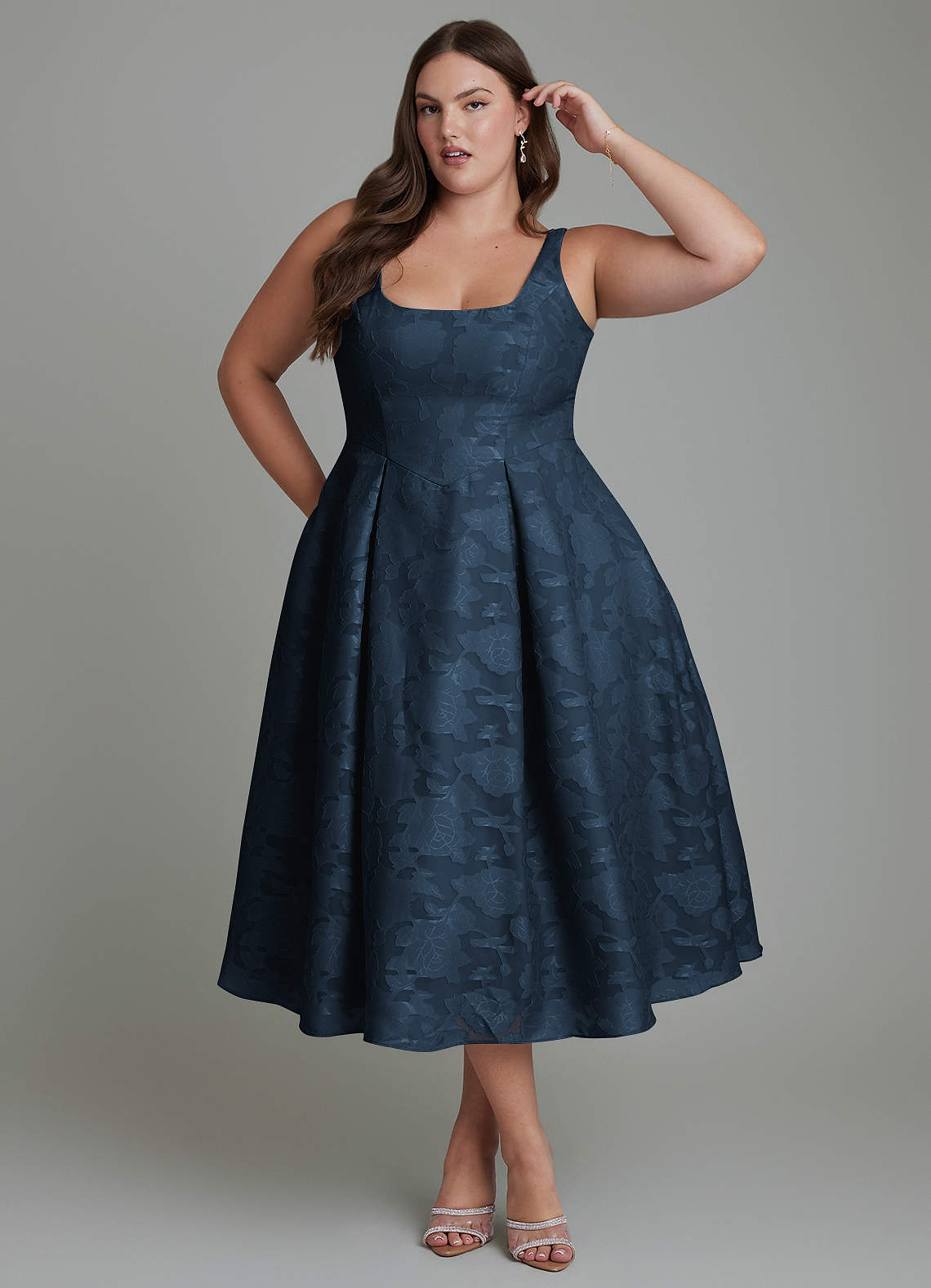 Azazie Amalie Ready to Ship Dark Navy Floral Burnout Bridesmaid