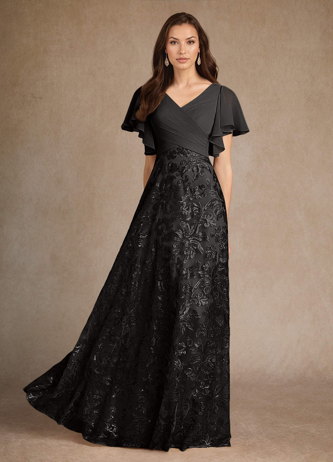 Azazie Fallon vestidos de madre de la novia Vestido de Negro de Encaje de Corte En A con Plisado image1