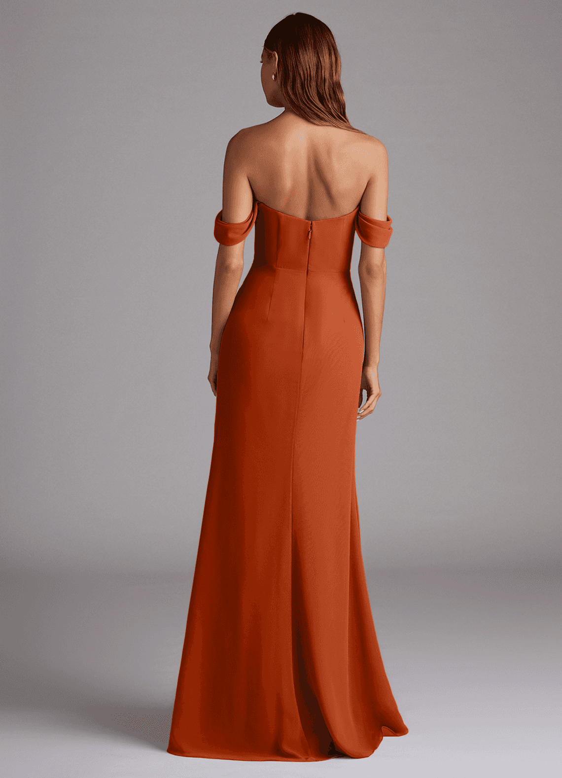 Azazie Saige Vestidos de damas de honor Vestido de Naranja Quemada de Gasa de Corte en A Convertible con Vestidos sin tirantes image6