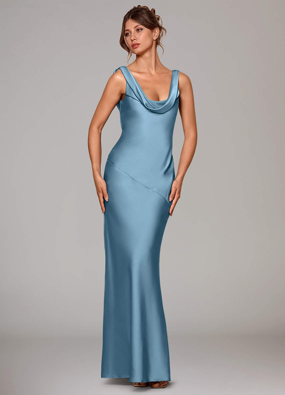 Azazie Rylina Bridesmaid Dresses Steel Blue Mermaid Stretch Satin Dress image2