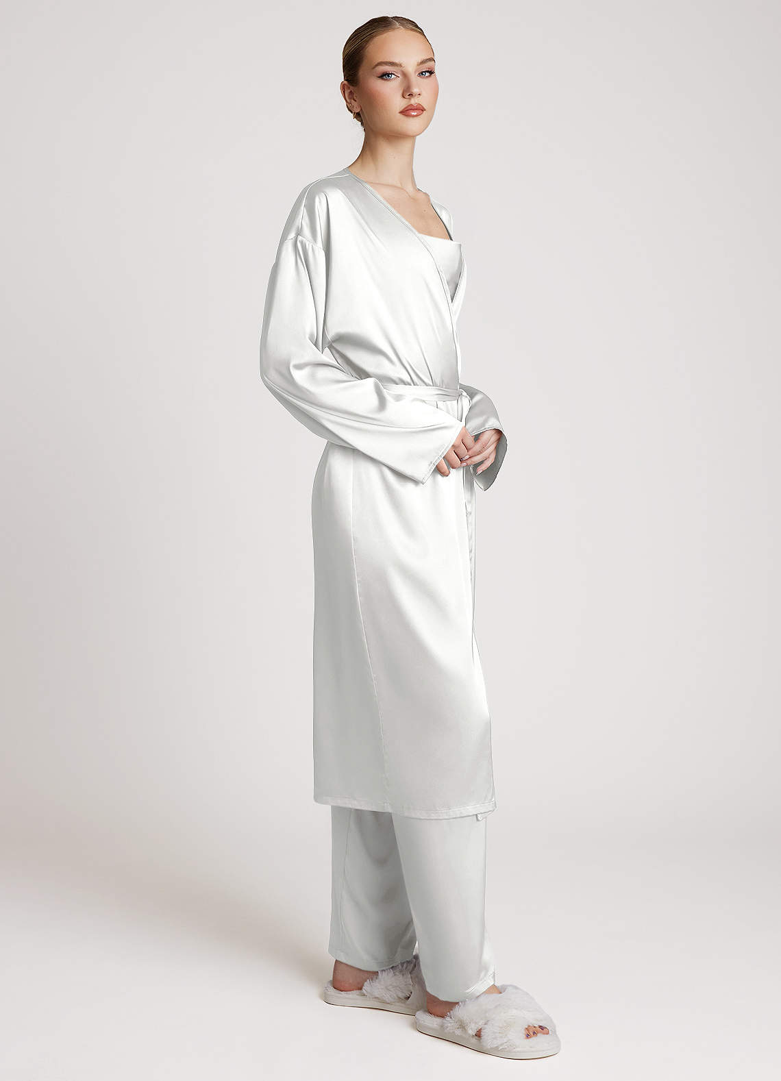 front Satijnen loungewearset met lange mouwen, 3-delig