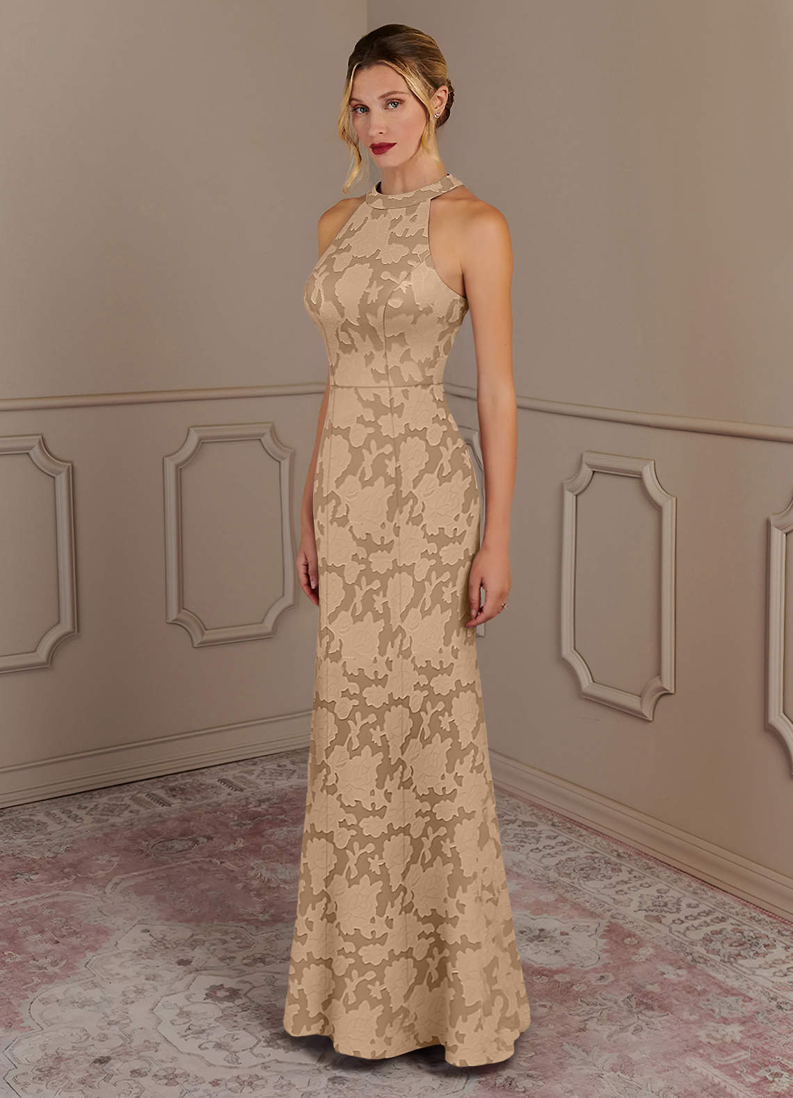 Azazie Tyra Abiti per la Madre della Sposa Abito Sirena in Burnout Floreale Champagne image1