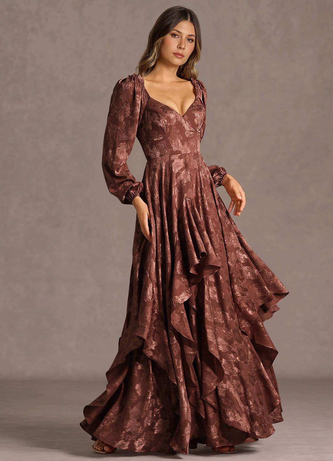 Milena Mocha Coco Maxi Dress Ready to Ship | Azazie