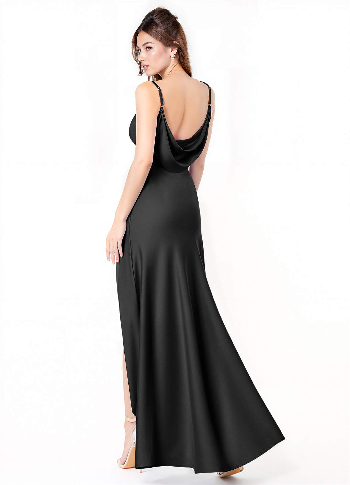 Azazie Alaija Bridesmaid Dresses Black Mermaid Side Slit Stretch Satin Dress image1