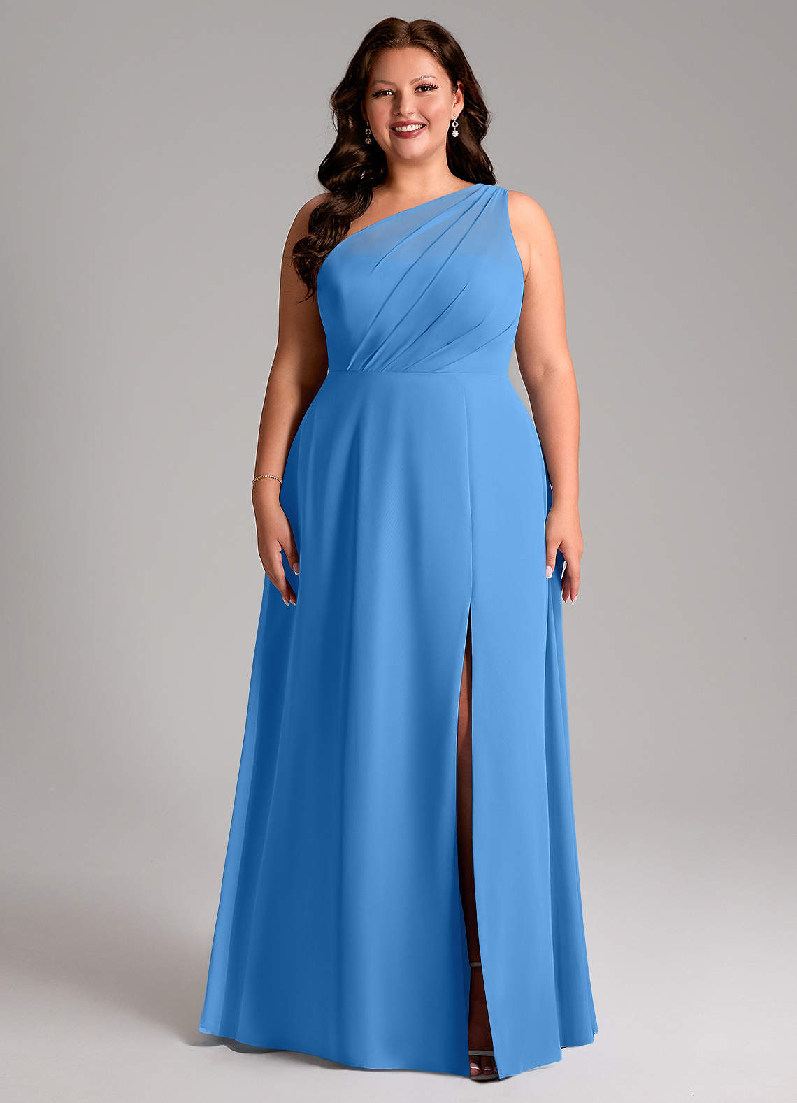 Azazie Phaedra Bridesmaid Dresses Blue Jay A-Line One Shoulder Chiffon Dress image1
