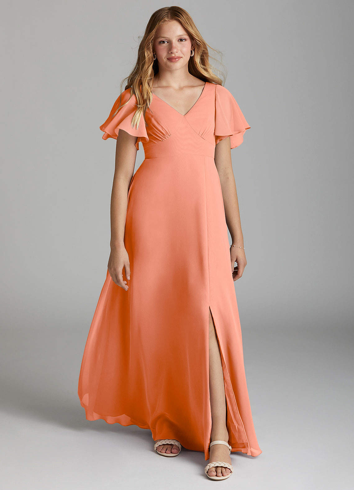 Azazie Kimber Junior Sunset A-Line Pleated Chiffon Dress image1