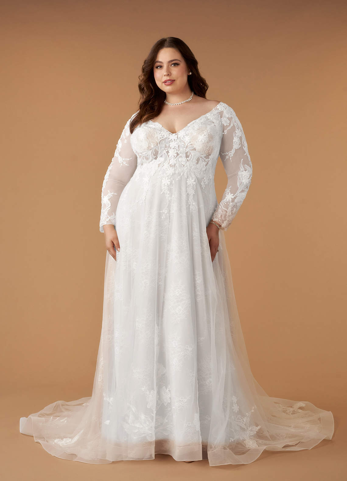 Azazie Leila Hochzeitskleider A-Linie V-Hals Pailletten Tüll Kleid Diamantweiß image1