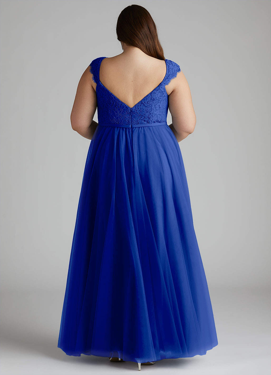 Azazie Luxi Vestidos de madrinha de casamento Vestido Royal Blue de Tule de Linha A com Plissado image9