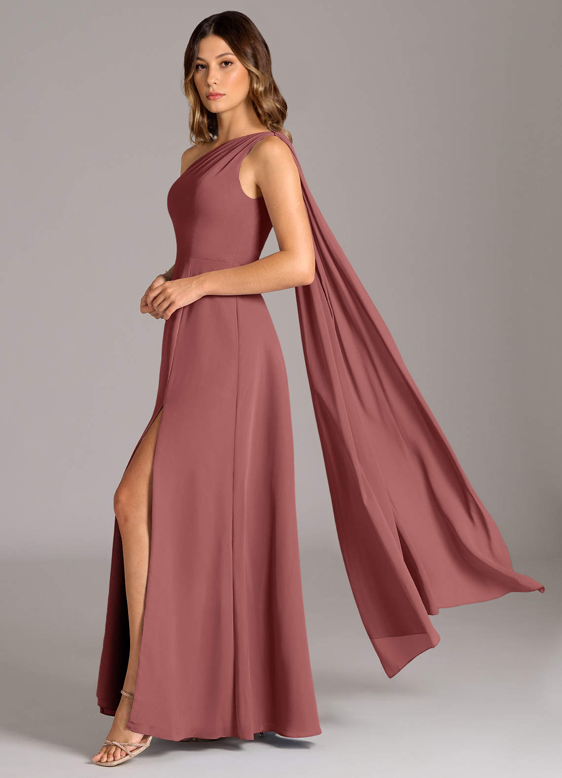 Azazie Tella Jurken voor bruidsmeisjes Jurk van Chiffon met A-Lijn One-Shoulder Amethist image1