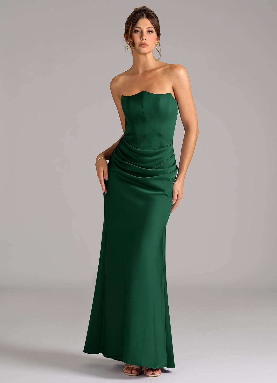Azazie Debby Bridesmaid Dresses Dark Green Mermaid Strapless Stretch Satin Convertible Dress image1