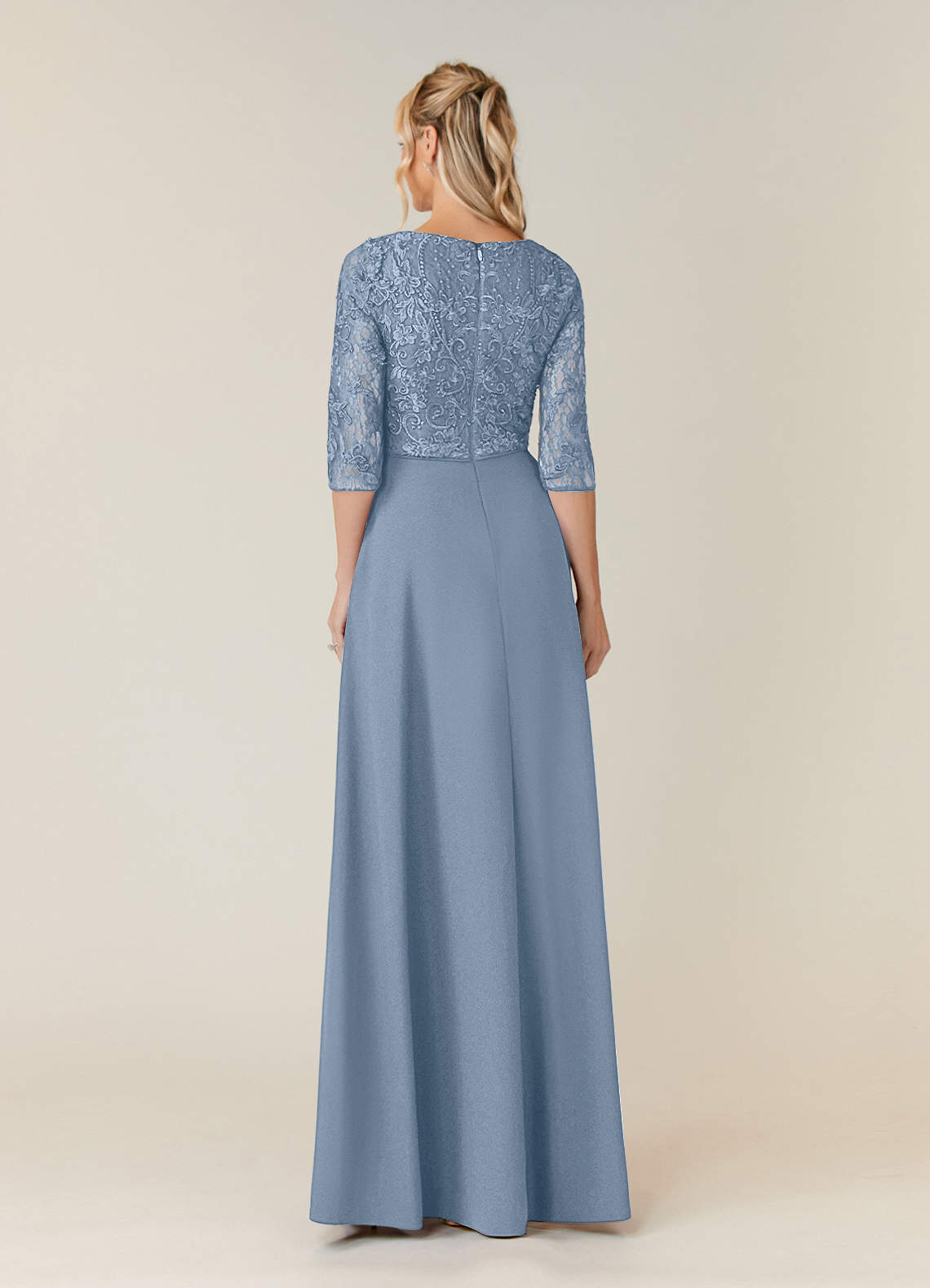Dusty Blue Azazie Leith A-Line Lace Floor-Length Dress | Azazie