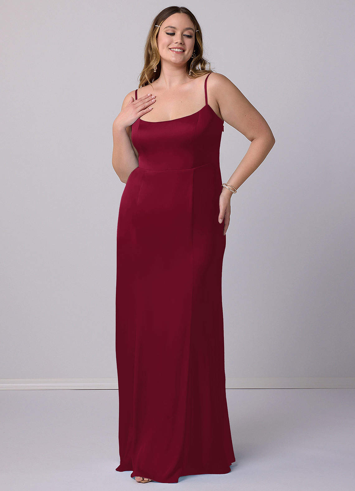 Barbie ♥ Azazie Bridesmaid Dresses Burgundy Mermaid Bow Stretch Satin Dress image7