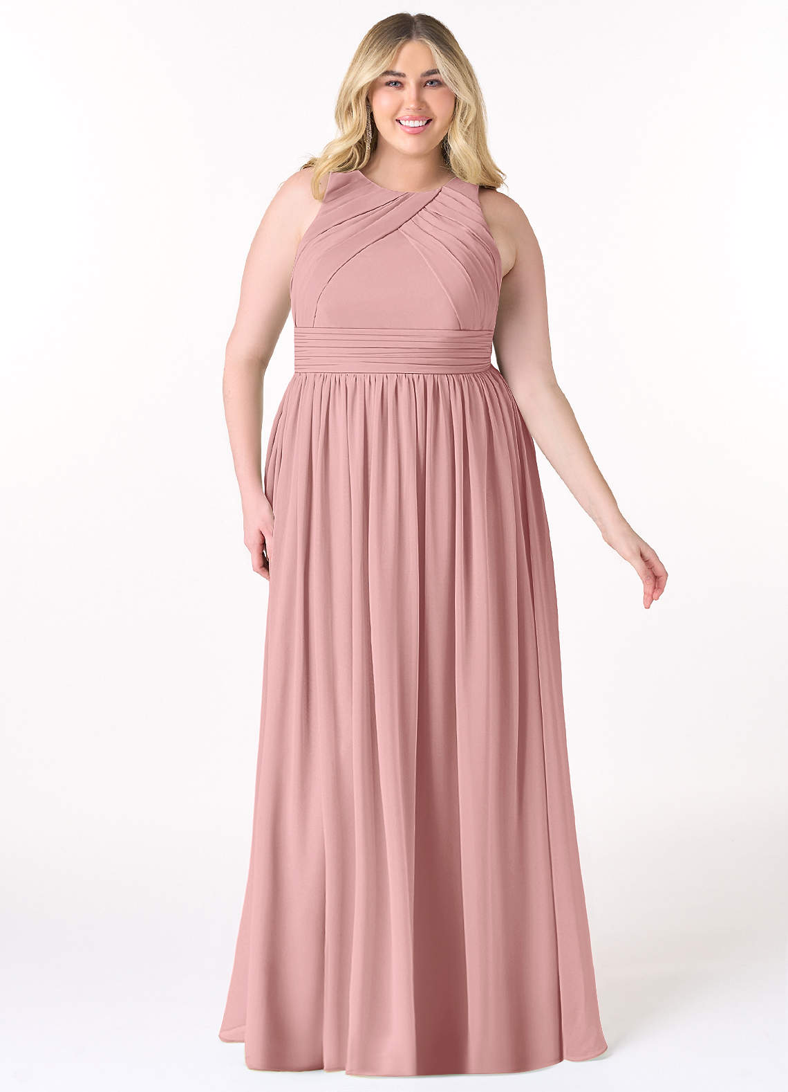 Azazie Harper Bridesmaid Dresses Dusty Rose A-Line Pleated Chiffon Dress image1