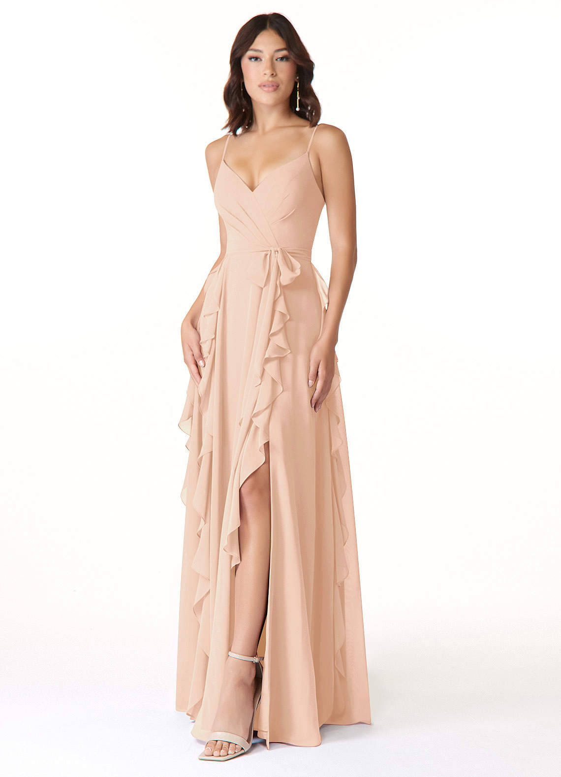 Azazie Peyton Robes de demoiselle d'honneur Robe Trapèze en Mousseline de soie Rayé Rose Perle image1