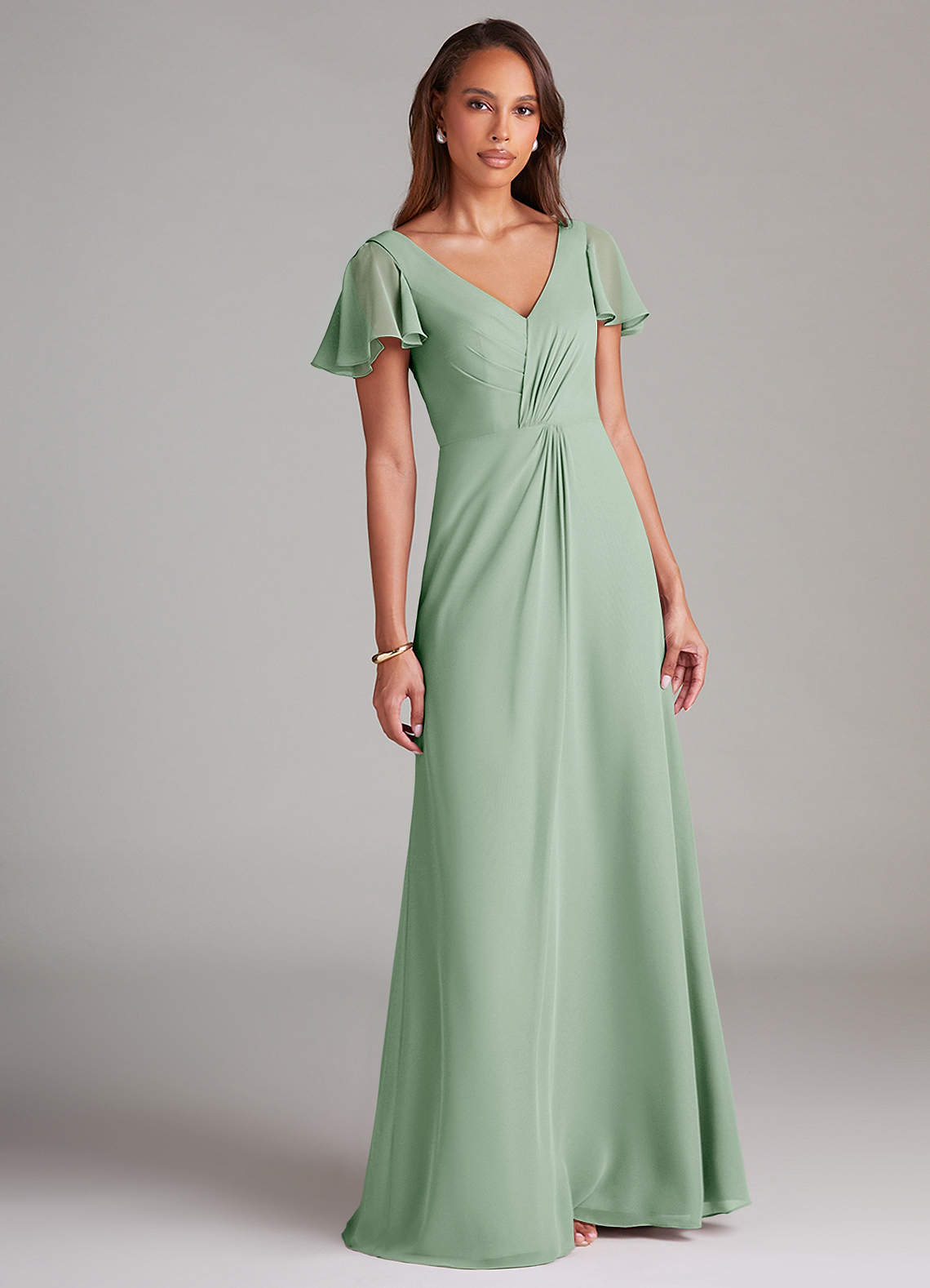 Azazie Soren Bridesmaid Dresses Agave A-Line Ruched Chiffon Dress image1