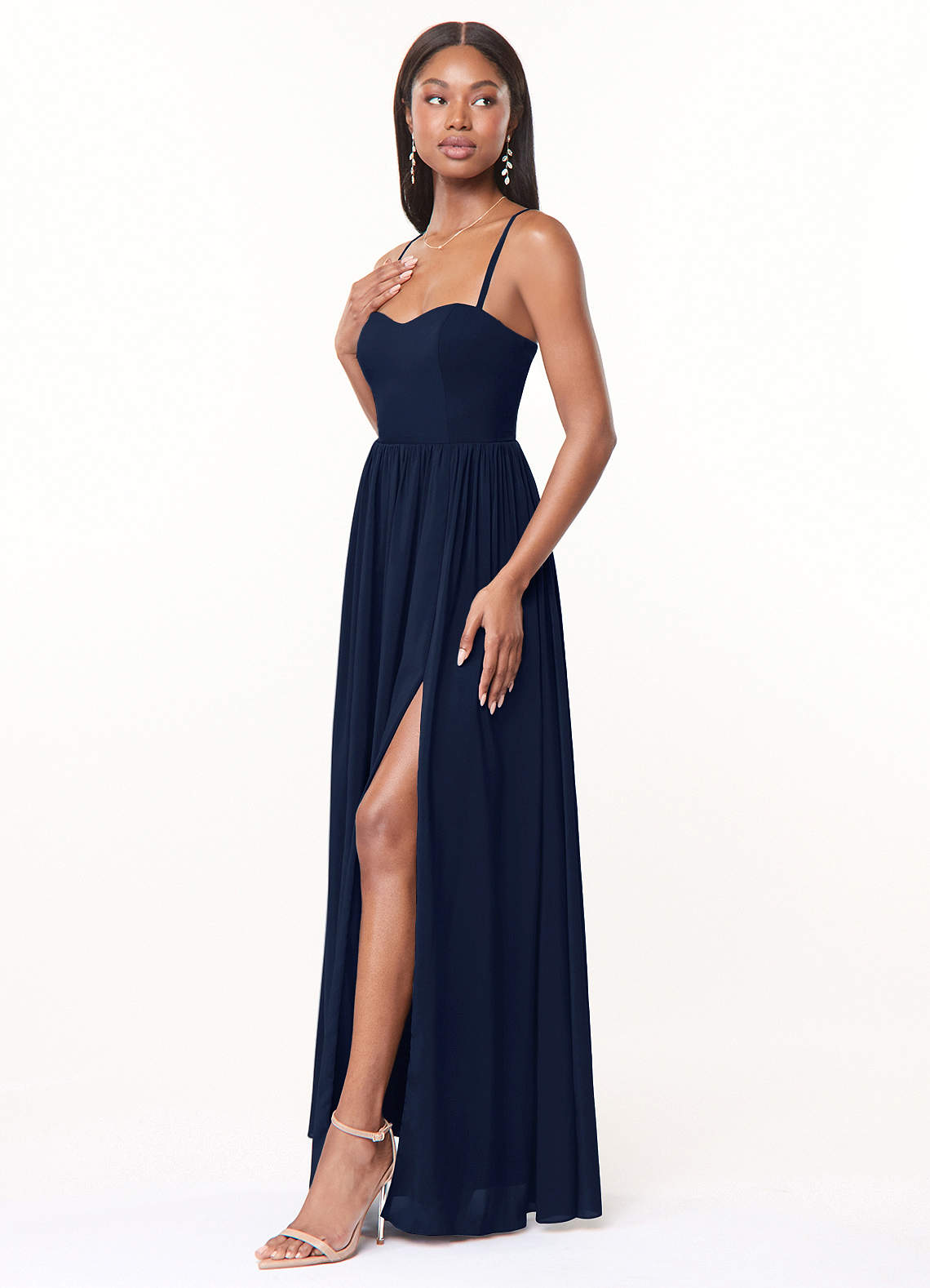 Azazie Marilyssa Bridesmaid Dresses Dark Navy A-Line Corset Stretch Chiffon Dress image1