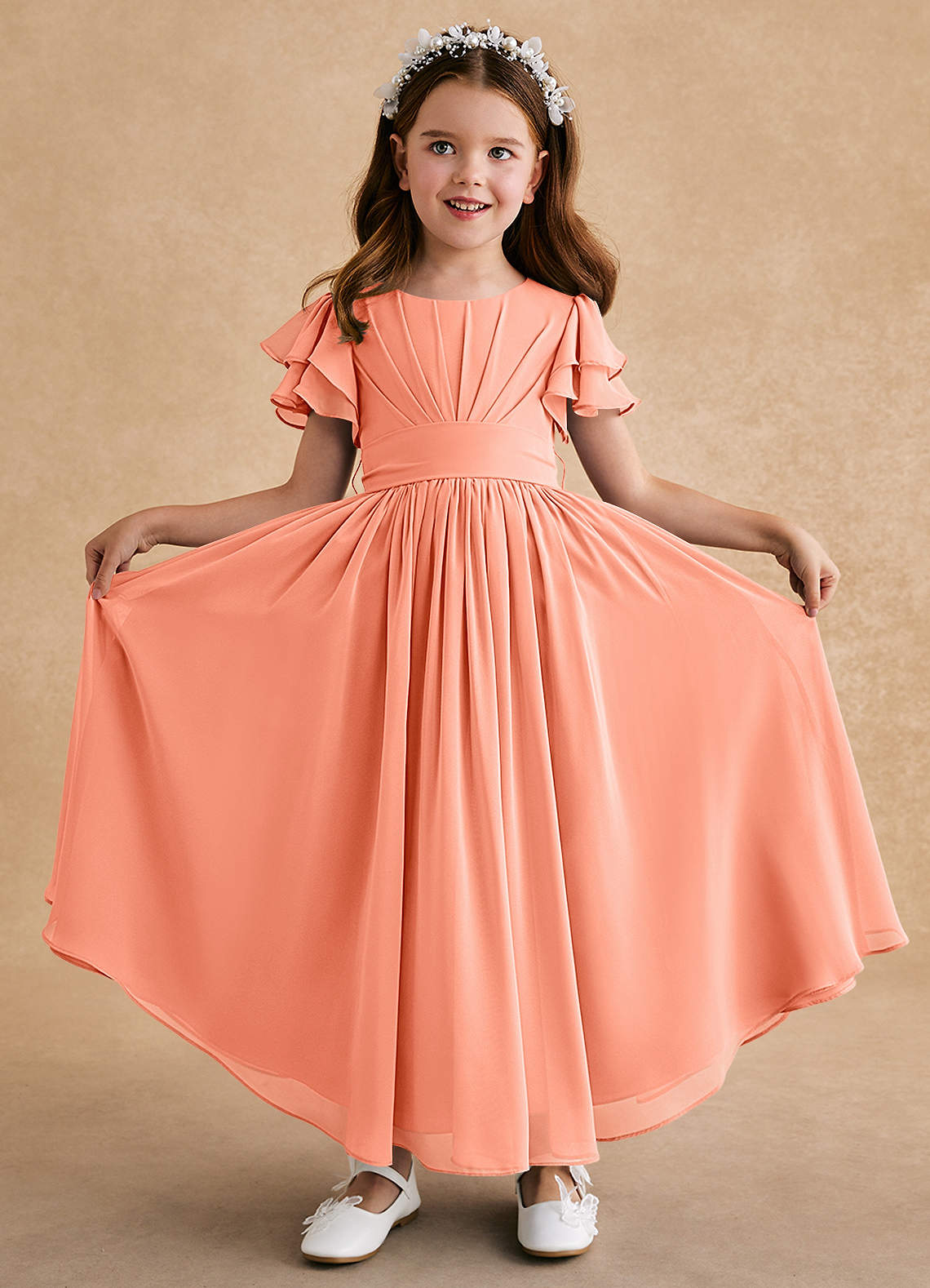 Azazie Ali Flower Girl Dresses Sunset A-Line Pleated Chiffon Dress image1