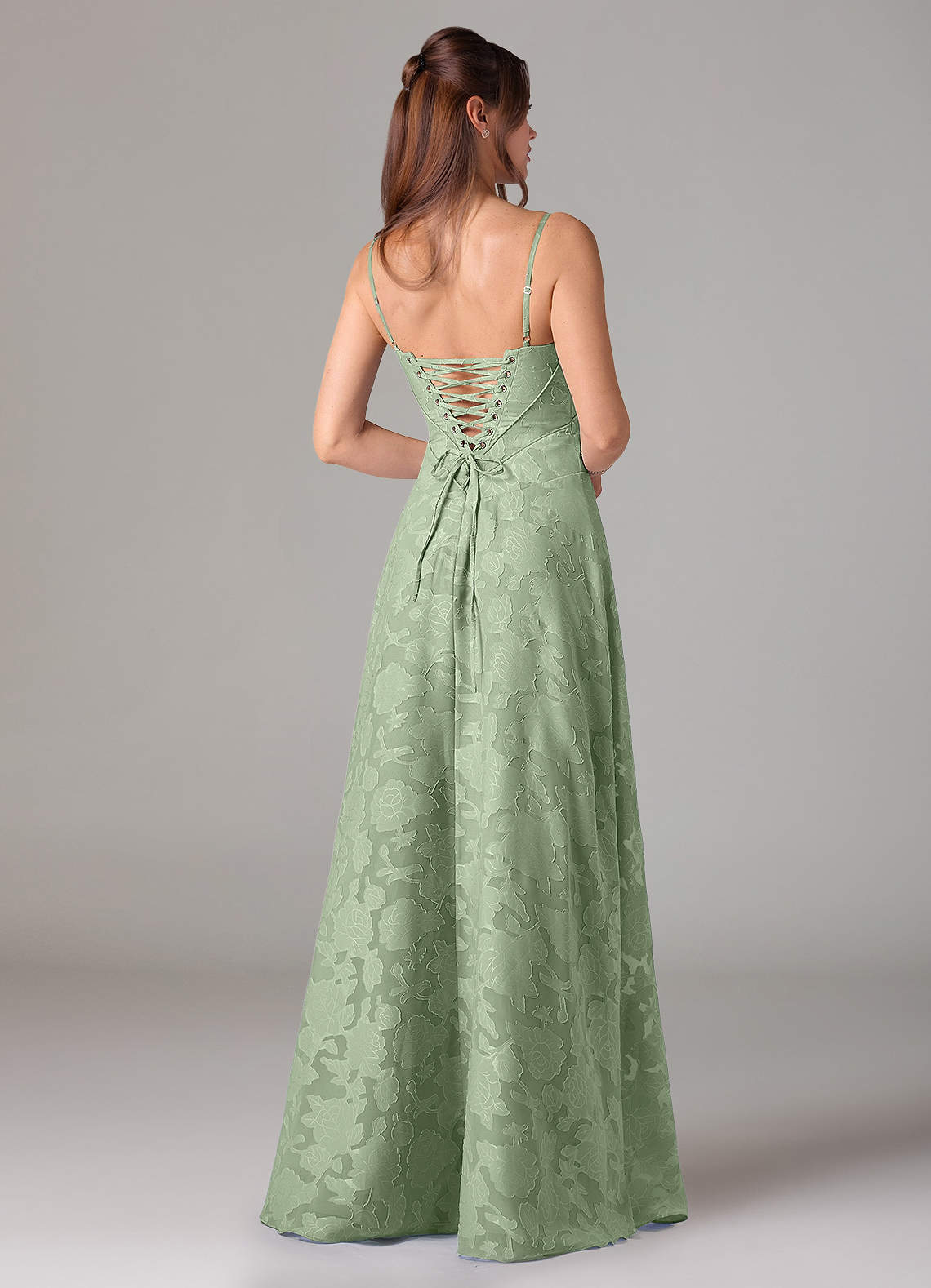 Azazie Valentine Vestidos de madrinha de casamento Vestido Dusty Sage de Esgotamento Floral de Linha A com Decote Coração image4