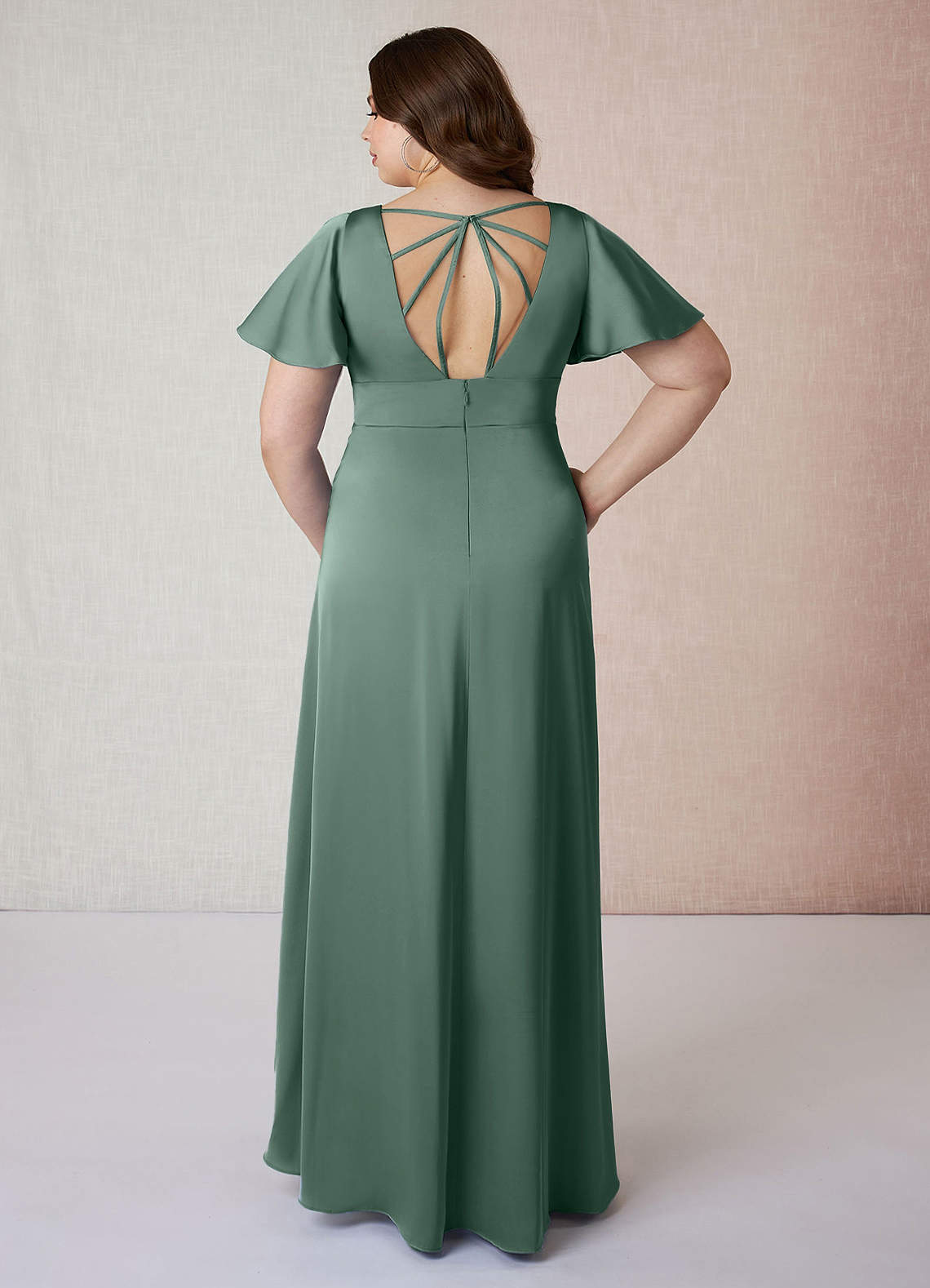 Azazie A-Line V-Neck Floor-Length Stretch Satin Bridesmaid Dresses - Eucalyptus Azazie A-Line V-Neck Floor-Length Stretch Satin Bridesmaid Dresses - Eucalyptus