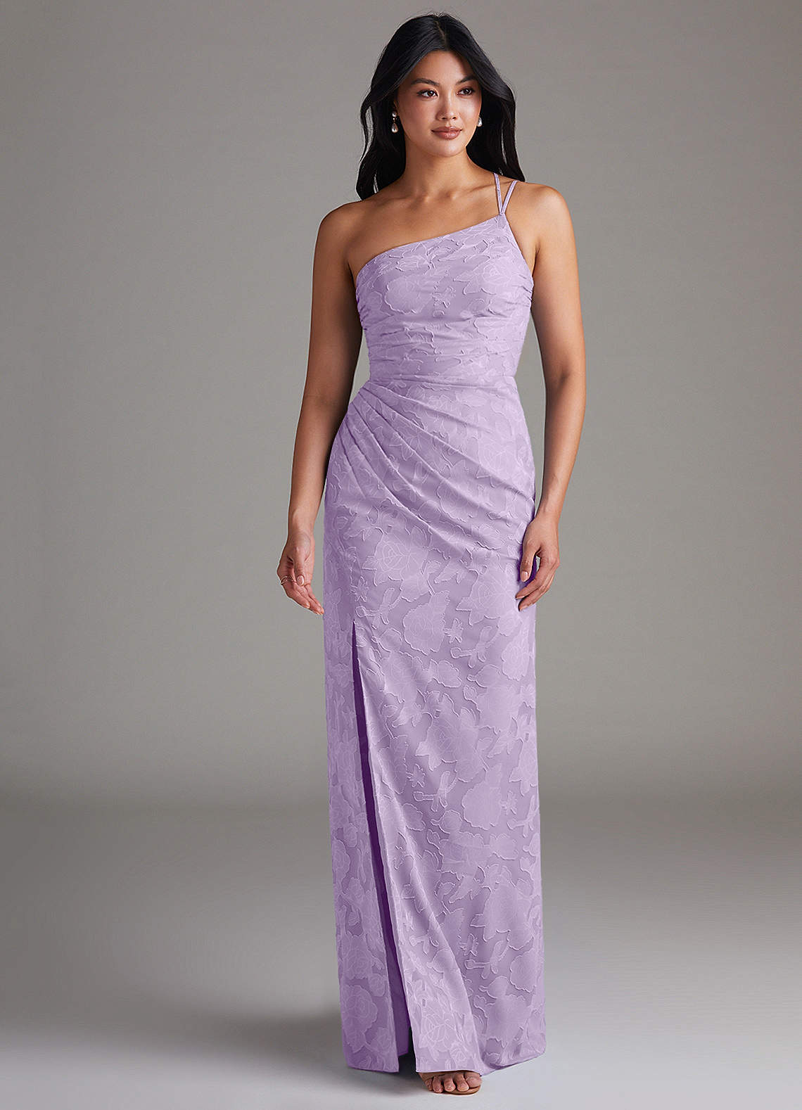 Azazie Eren Jurken voor bruidsmeisjes Jurk van Bloemen Burn-out met Kolom One-shoulder Lila image3
