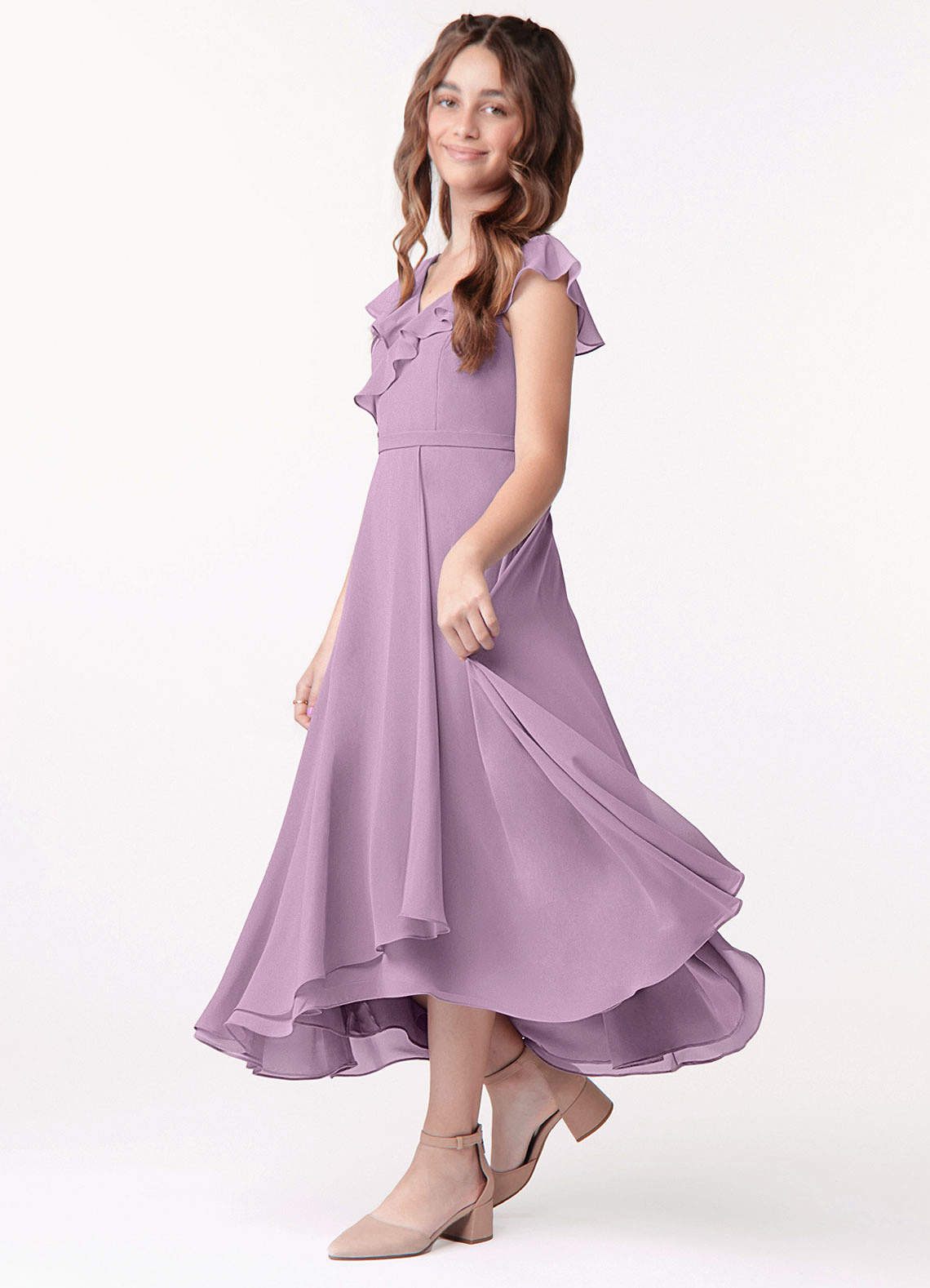 Azazie Posie Junior Wisteria A-Line Ruched Chiffon Dress image1