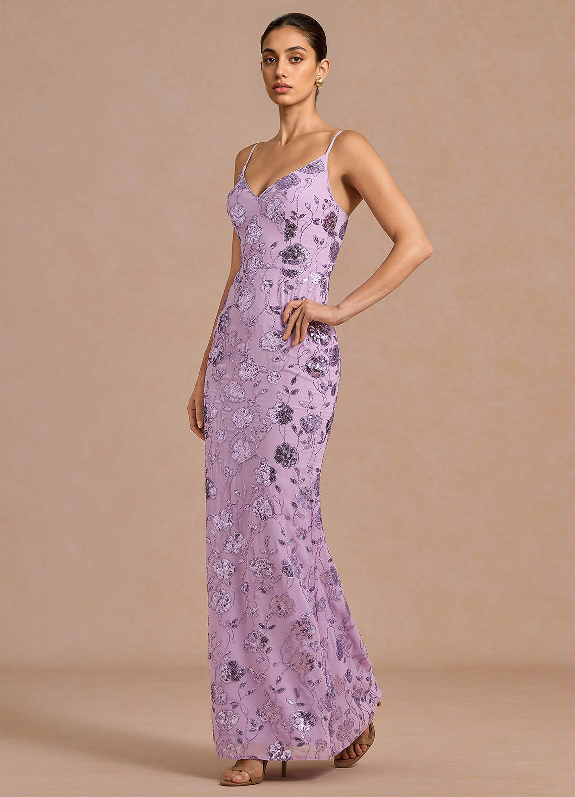 maxi purple sequin dress Lavender Purple Sequin Dress with Sweetheart Neckline