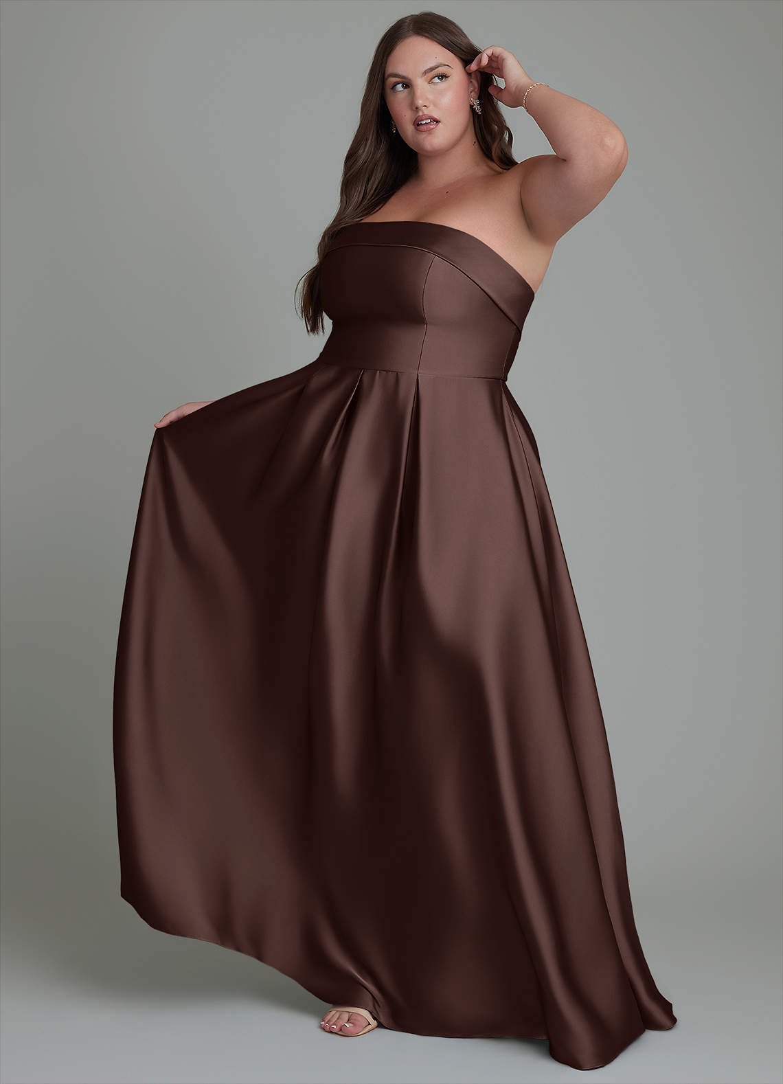 Azazie Lucienne Bridesmaid Dresses Ganache A-Line Strapless Stretch Satin Convertible Dress image8