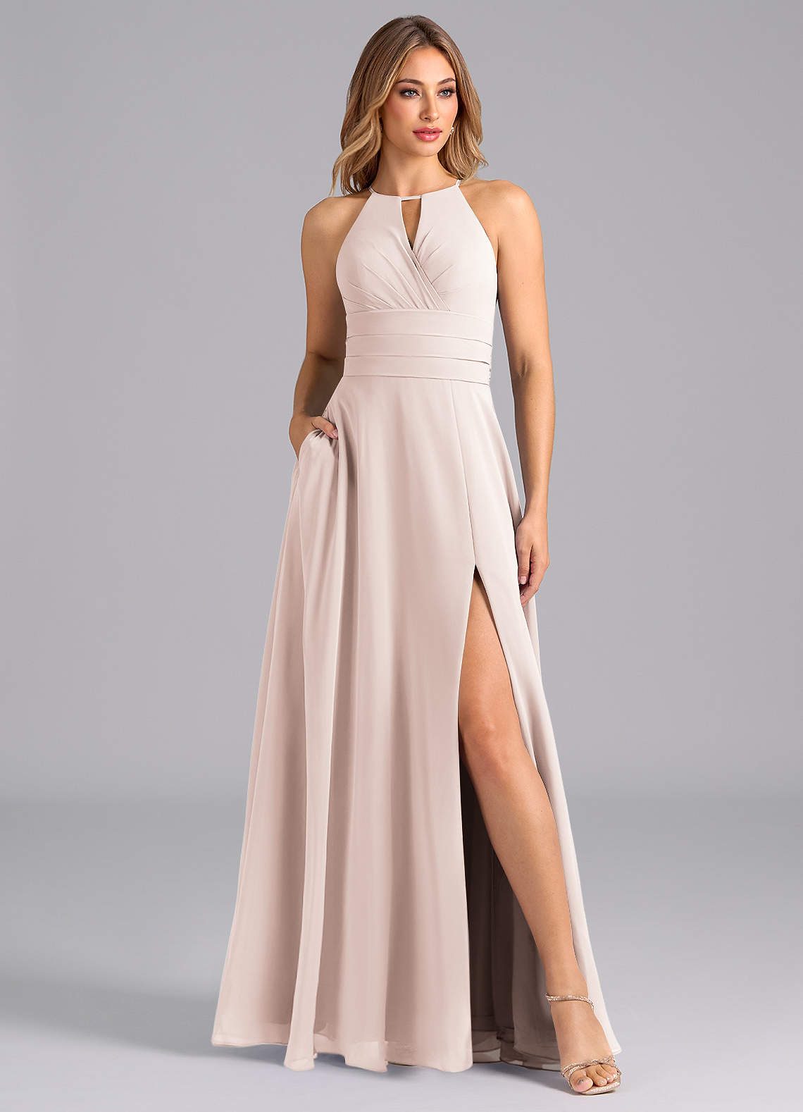 Azazie Denver Bridesmaid Dresses Rose Petal A-Line Pleated Chiffon Dress image1