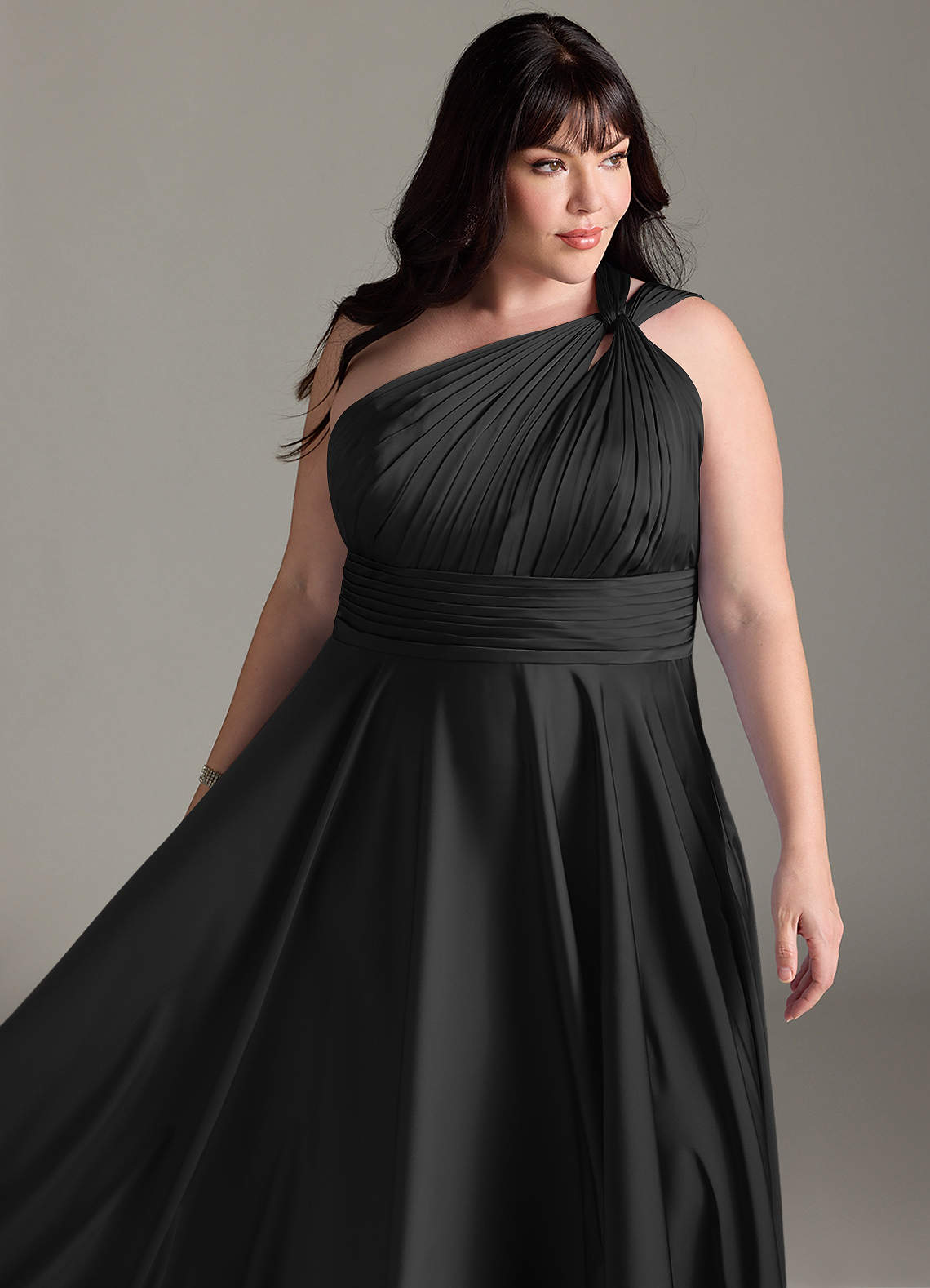 Azazie Charlize Bridesmaid Dresses Black A-Line One Shoulder Stretch Satin Dress image14