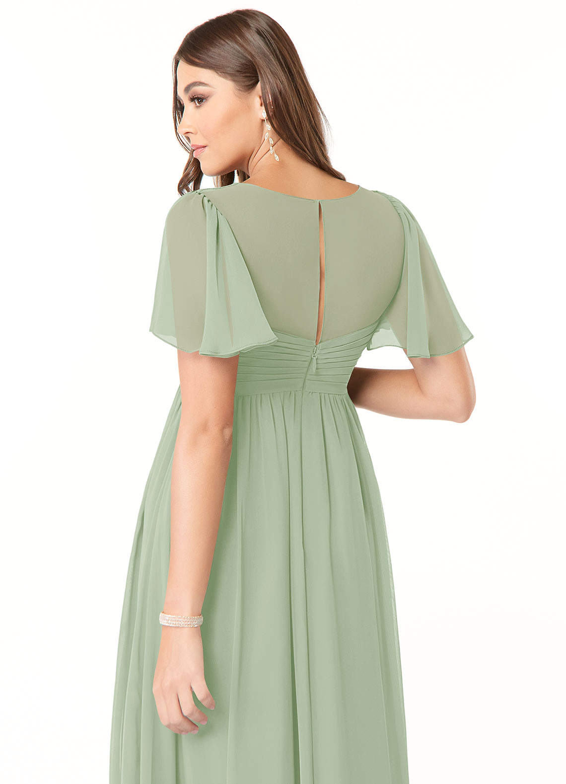 Azazie Verna Vestidos de dama de honra para maternidade Vestir Linha A Ruched Comprimento do chão Chiffon image5