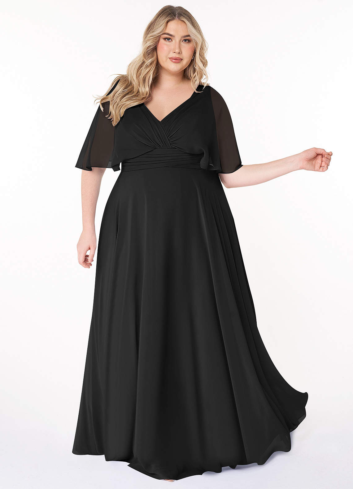 Azazie Pamela Bridesmaid Dresses Black A-Line V-Neck Pleated Chiffon Dress image7
