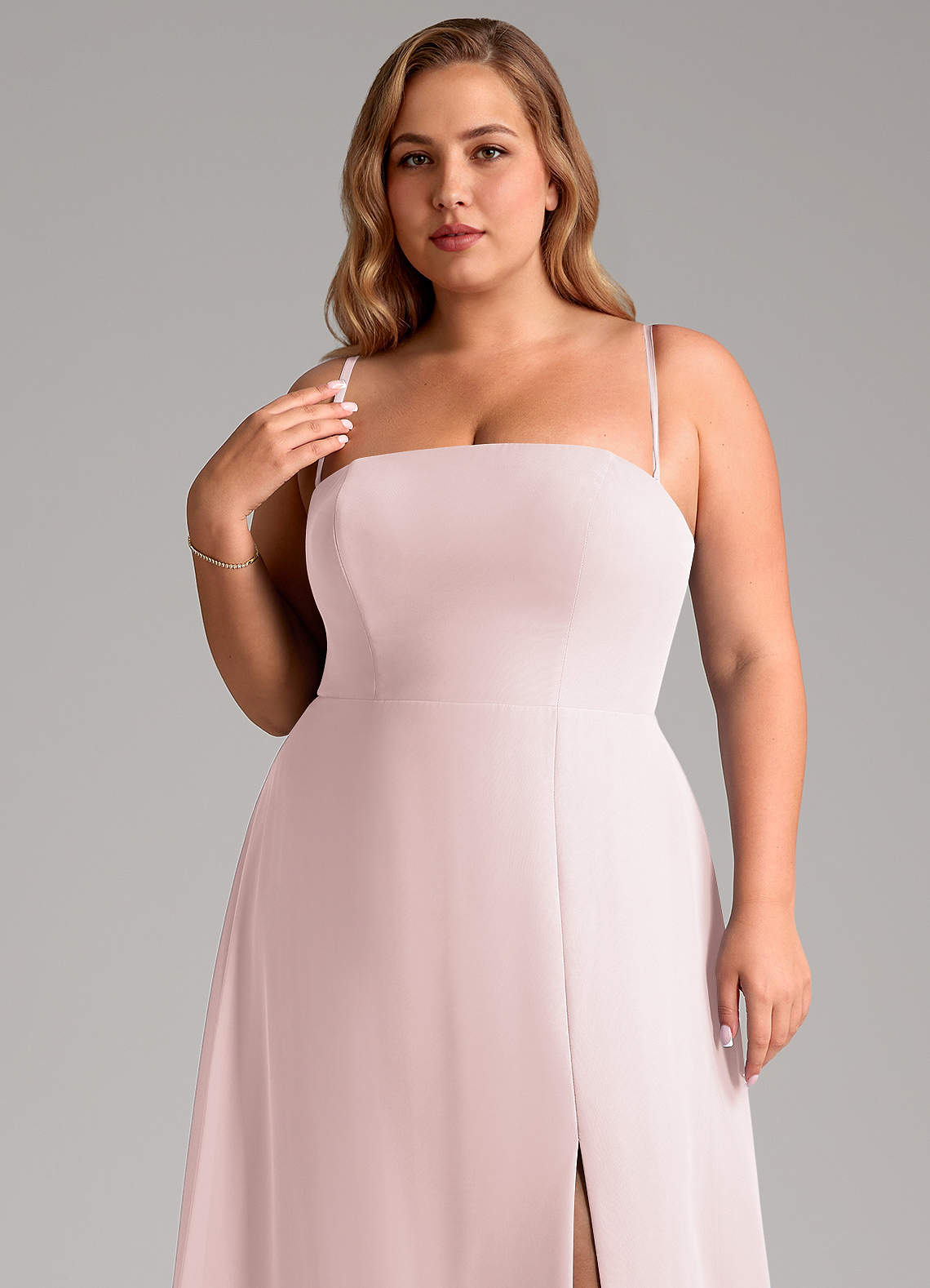 Azazie Wren Abiti da Damigella Abito Convertibile A-Line in Chiffon Spacco Laterale Rosa Rossore image10