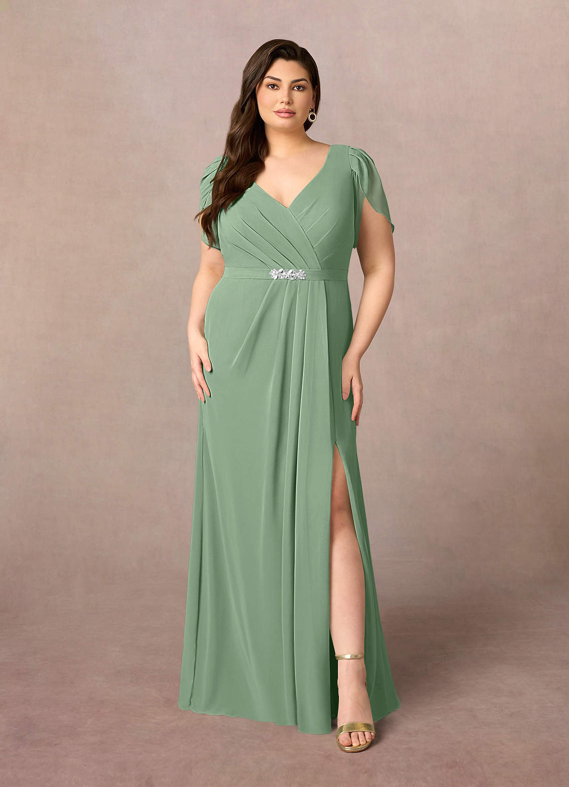 Azazie Marianne Mother of the Bride Dresses Matcha Sheath V-Neck Pleated Chiffon Dress image6