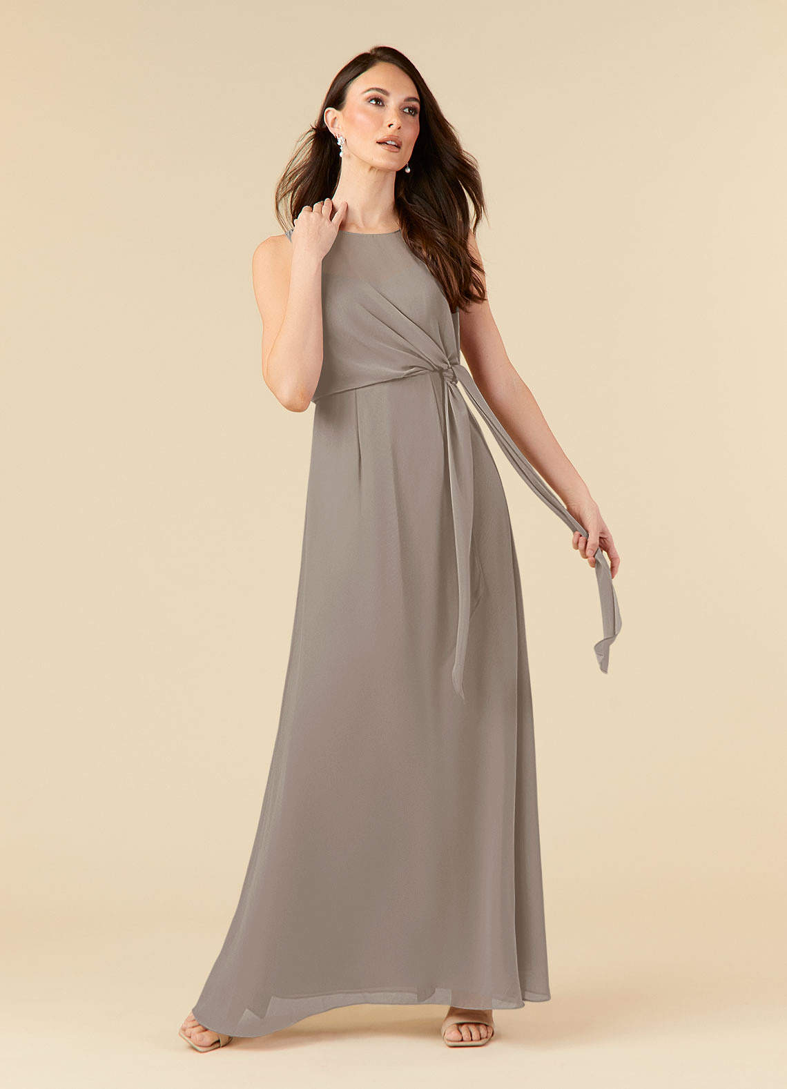 Azazie Marchioness Mother of the Bride Dresses Taupe A-Line Scoop Pleated Chiffon Dress image1