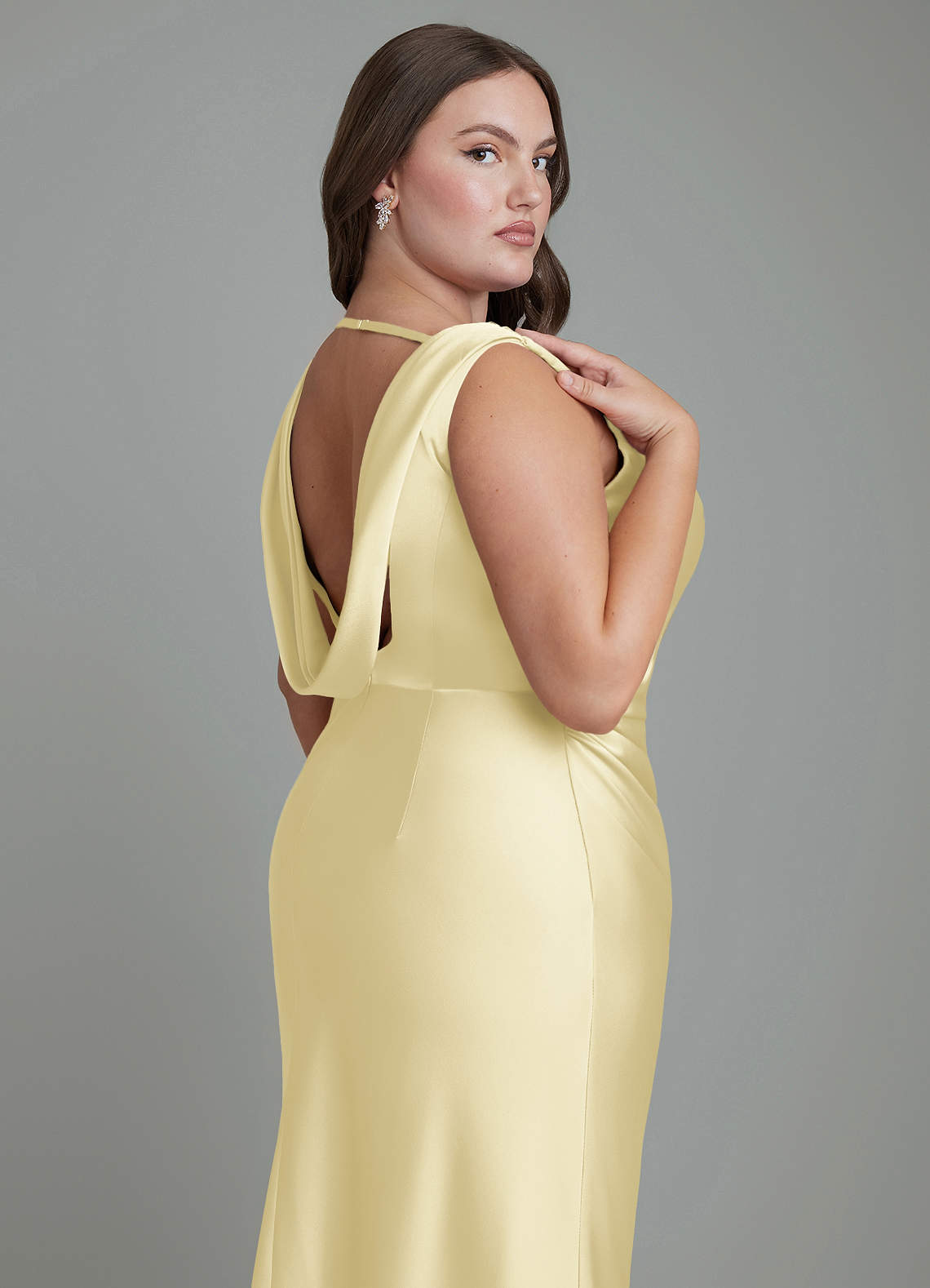 Azazie Kieryn Bridesmaid Dresses Lemon Sorbet Mermaid Pleated Stretch Satin Dress image12