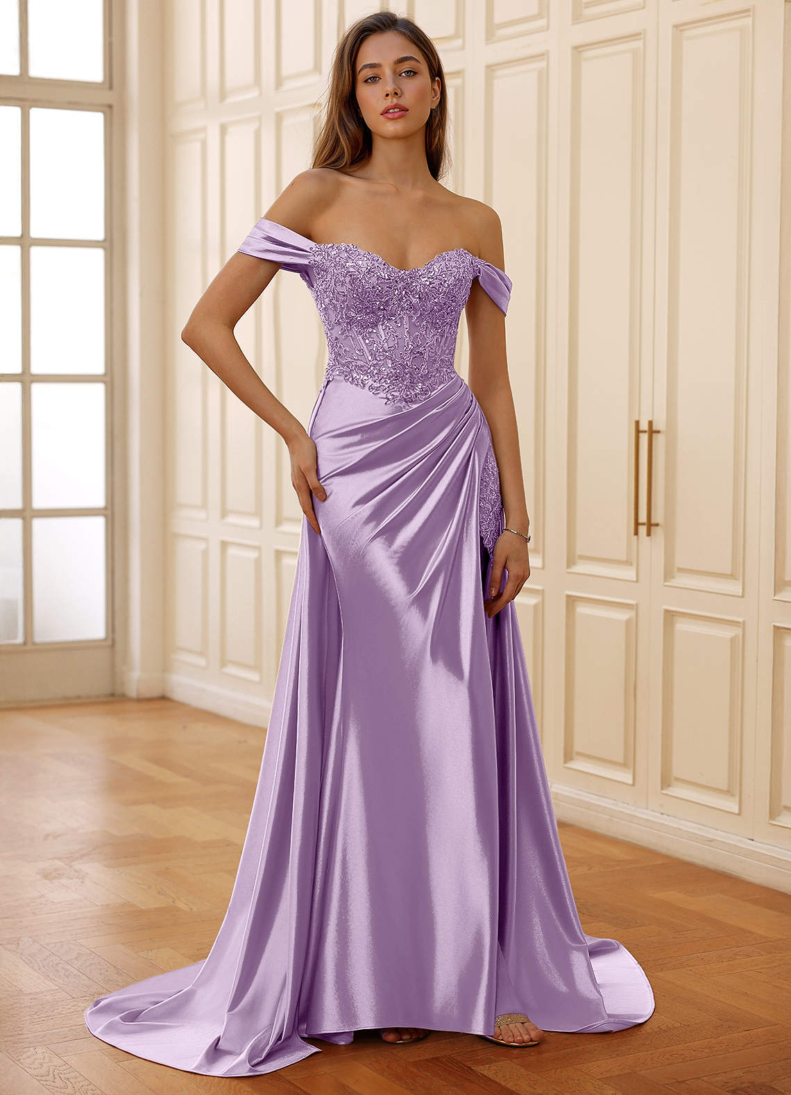 lilac corset prom dress Luuvis Purple Chic A Line Sweetheart Formal Dress with Appliques Illusion Corset Bodice Calliope Lilac Sweetheart neckline Corset