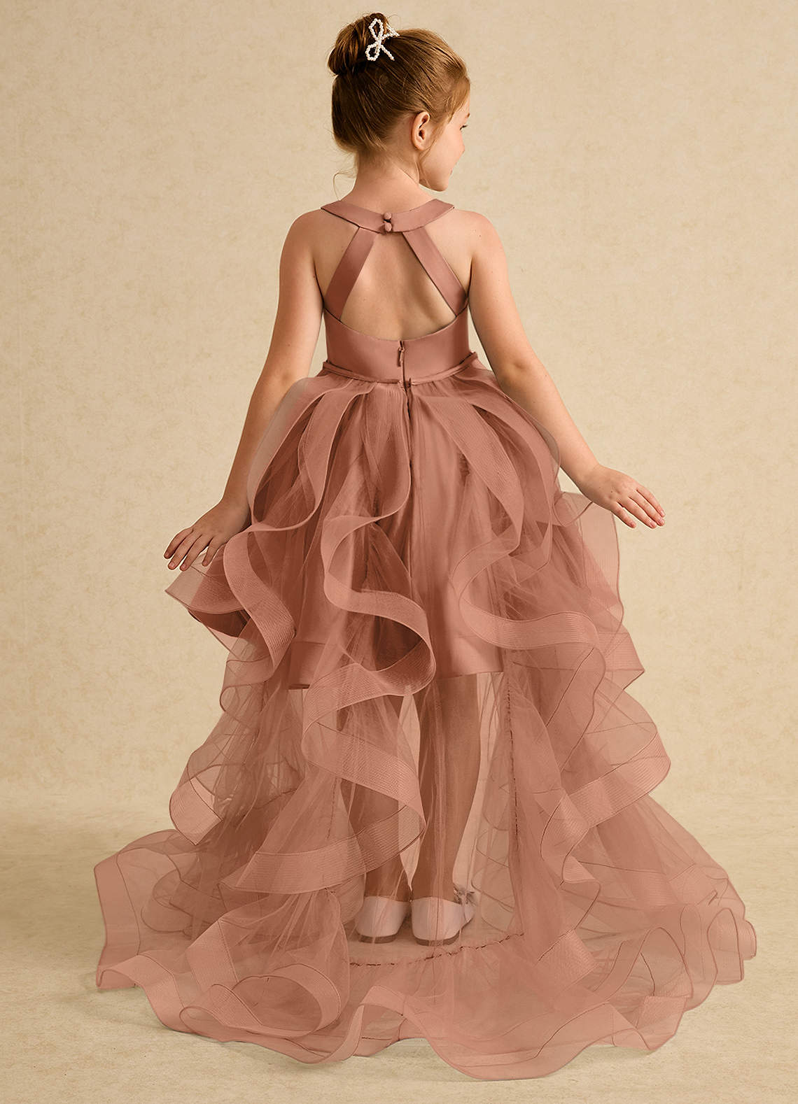 Azazie Julietta Flower Girl Dresses Bronzer Ball-Gown Convertible Tulle Dress image1