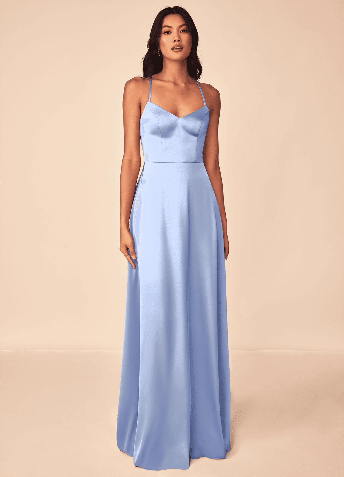 Azazie Mei Brautjungfernkleider A-Linie V-Hals Stretch-Satin Kleid Eis image1