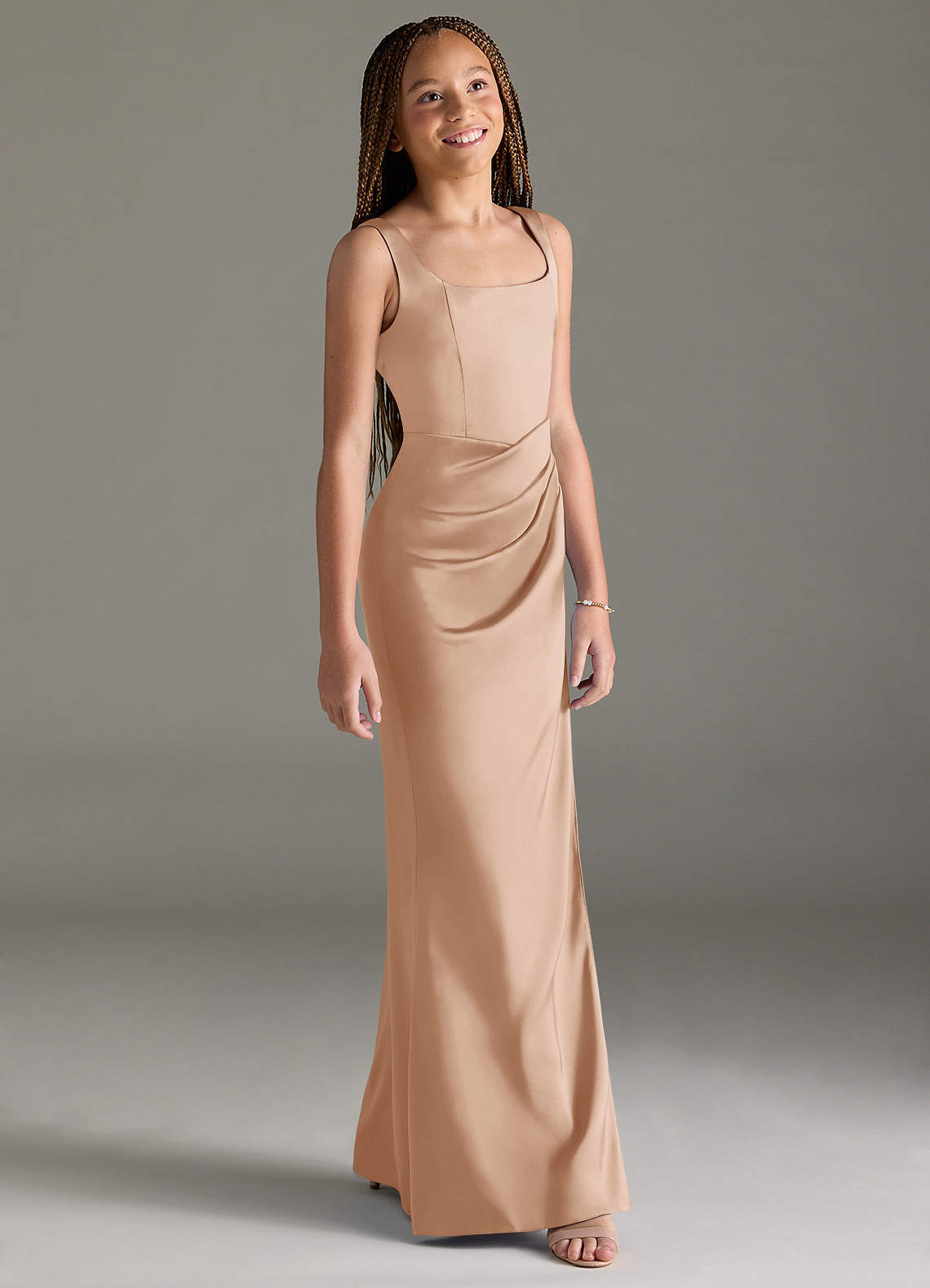 Azazie Mero Junior Vestido de Rosa Inglesa de Satén Elástico de Corte Sirena con Plisado image2