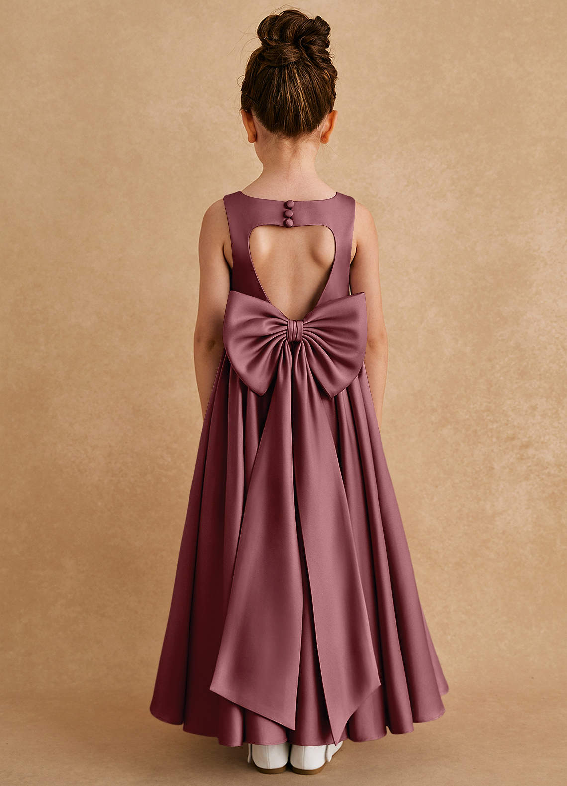 Azazie Bettie Flower Girl Dresses Desert Rose A-Line Bow Matte Satin Dress image1