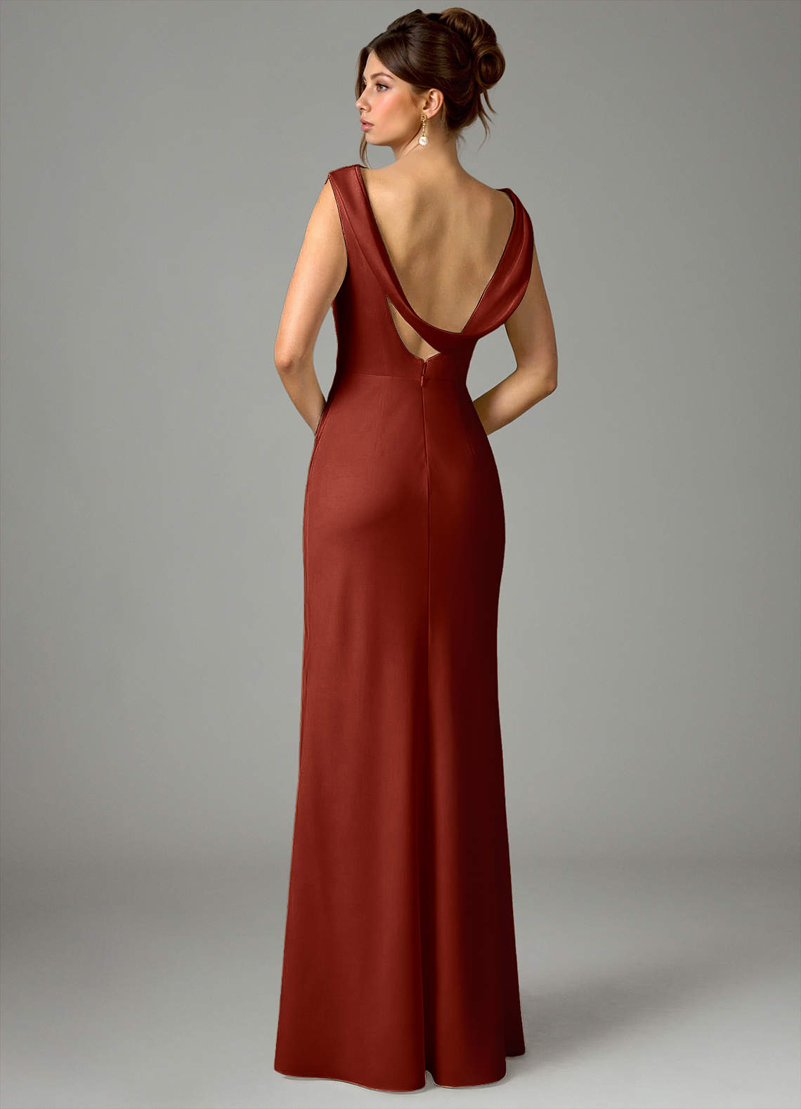 Azazie Kieryn Robes de demoiselle d'honneur Robe Sirène en Satin extensible Plissée Terracotta image5