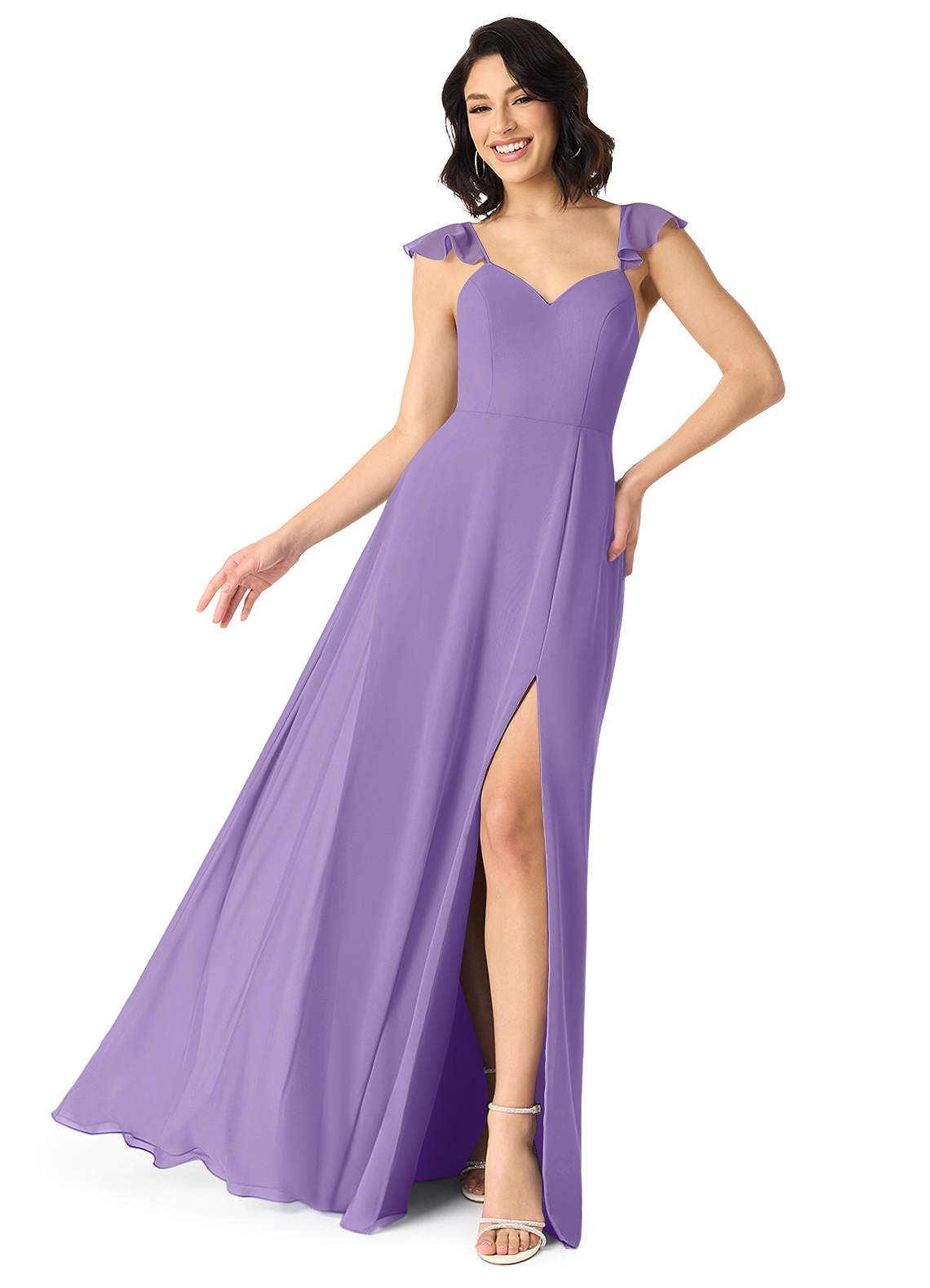 Azazie Everett Bridesmaid Dresses Tahiti A-Line V-neck Ruched Chiffon Dress image1