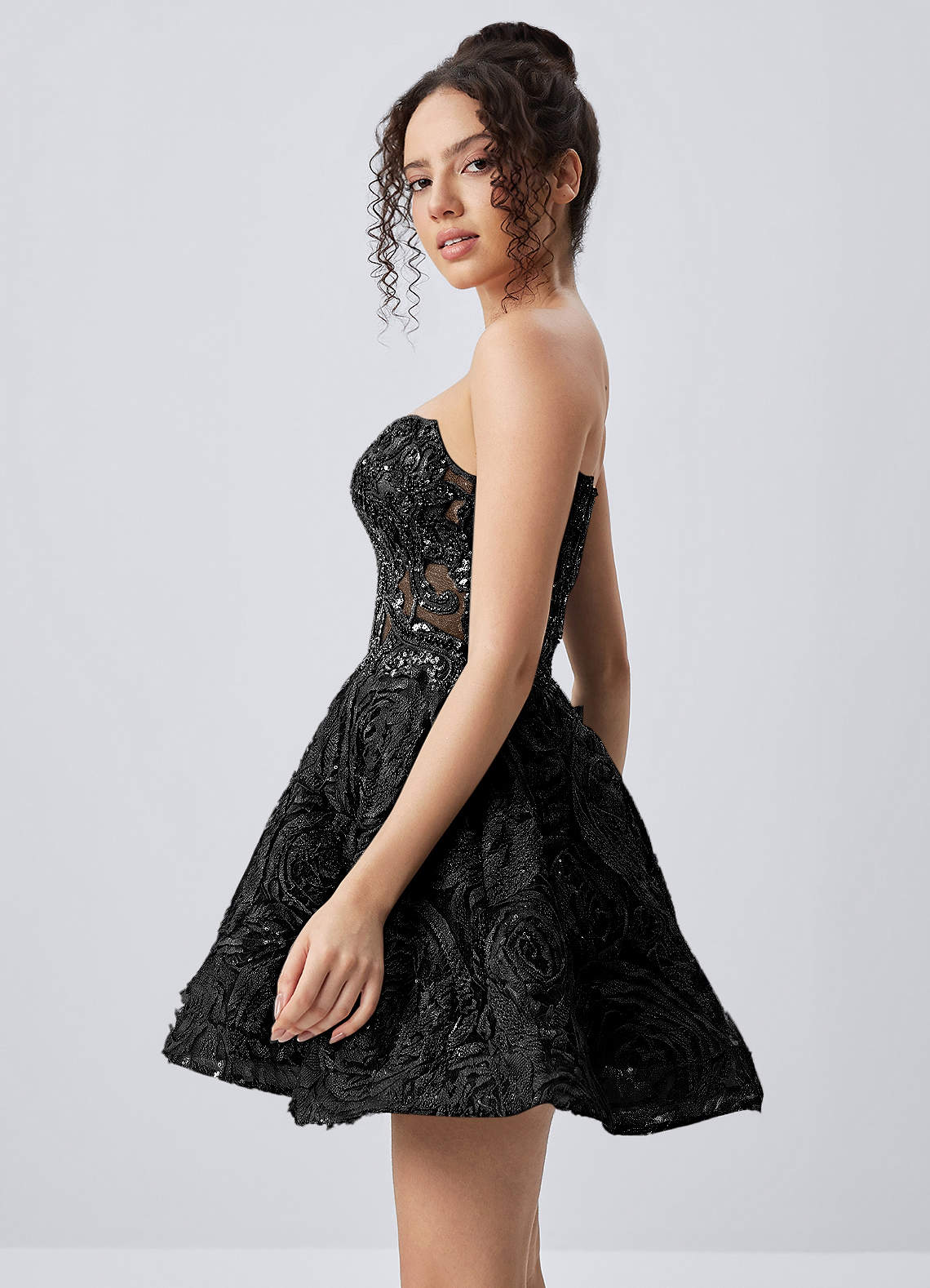 black bustier skater dress Azazie A-Line Mini Sweet 16 Corset Beading 3D Flowers Appliqued Lace Beading 3D Flower Sweetheart size S Self girls floral dress Black Girl Homecoming Dress Color:Peri