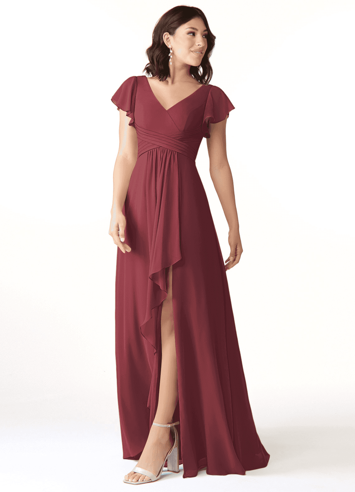 Azazie Omari Bridesmaid Dresses Merlot A-Line Chiffon Dress image3