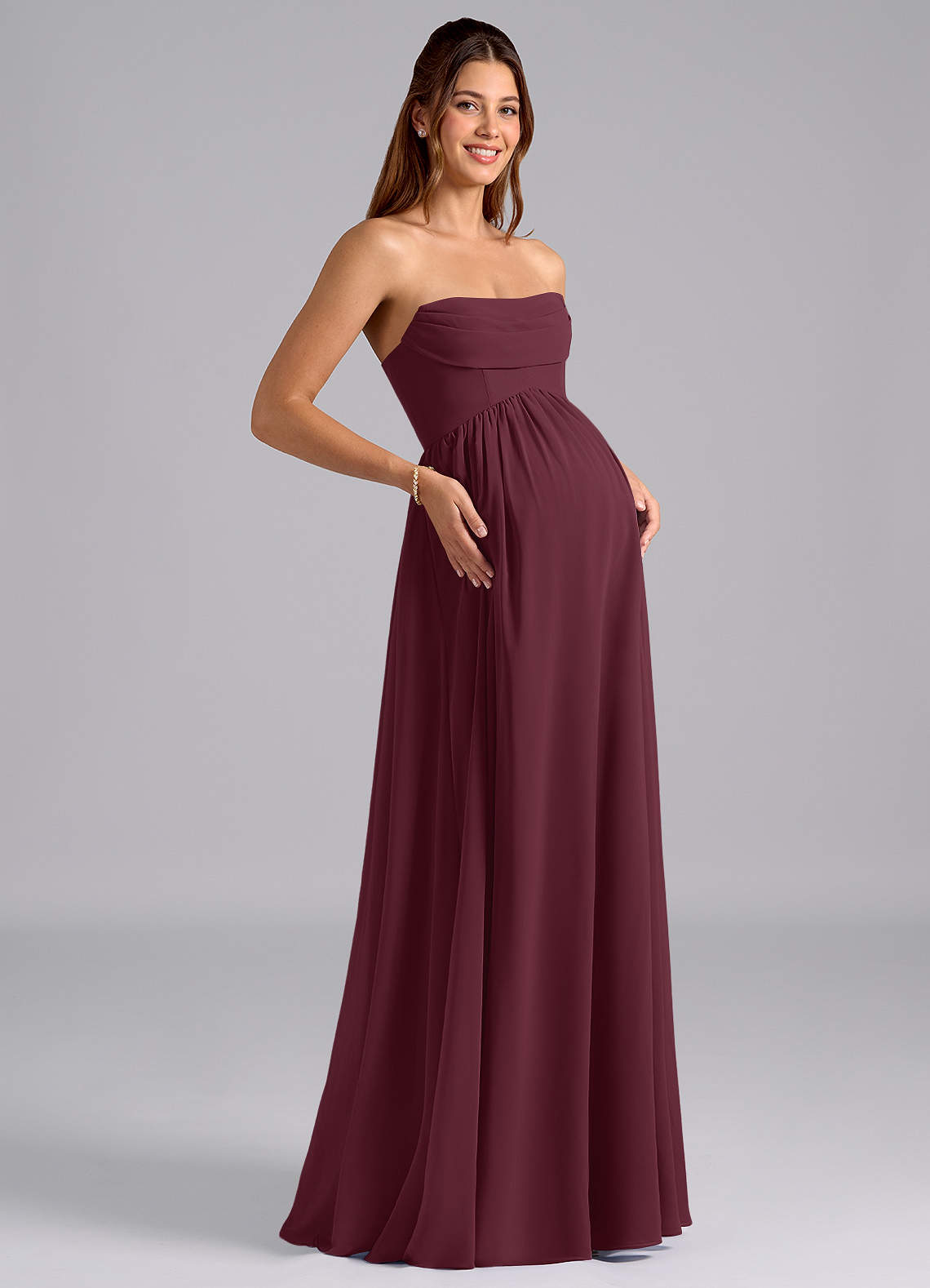 Azazie Saige Maternity Bridesmaid Dresses A-Line Pleated Chiffon Floor-Length Dress image7