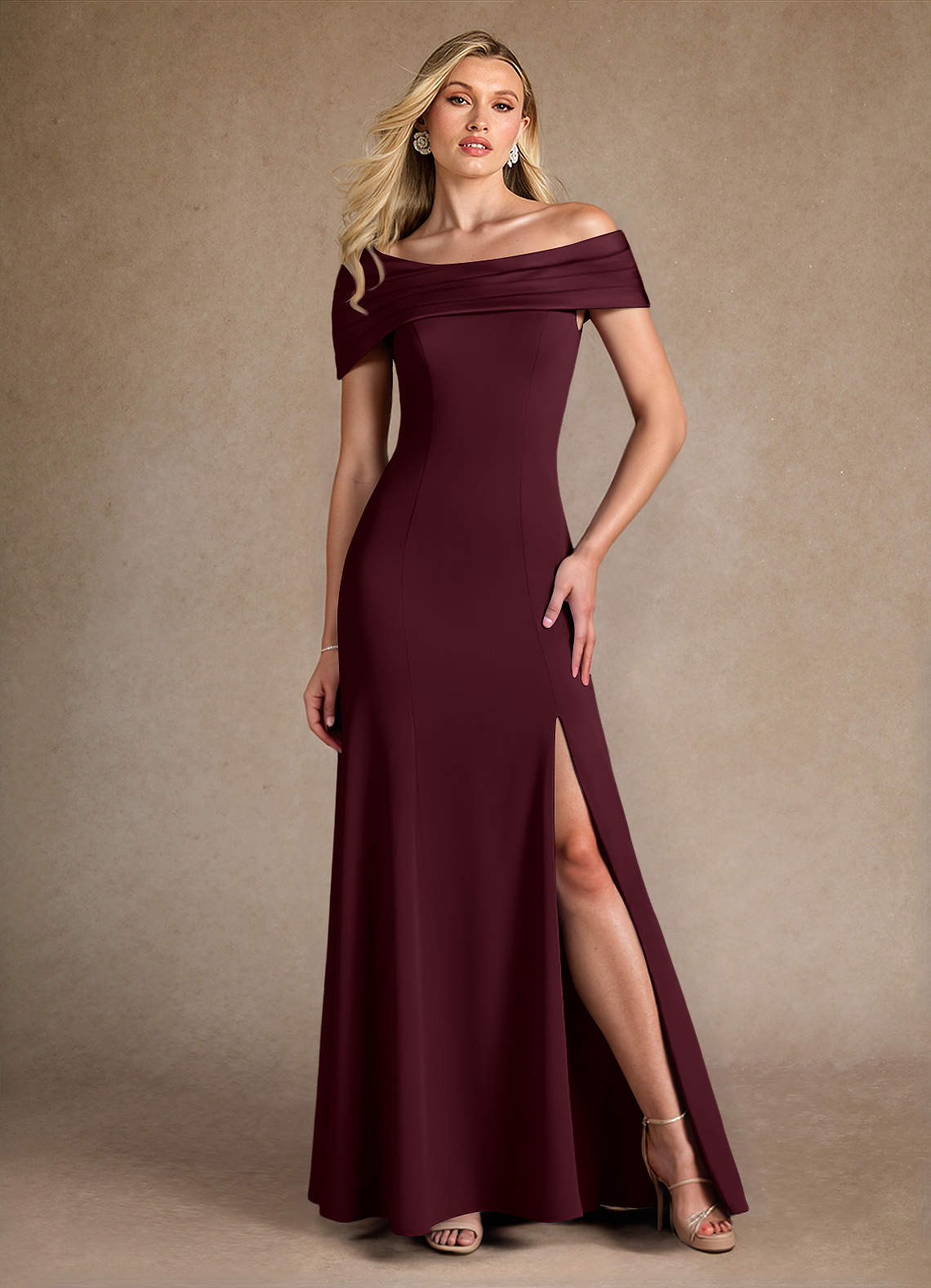 Azazie Pierce Kleider für die Brautmutter Meerjungfrau-Linie Plissee Stretch-Krepp Kleid Cabernetrot image1