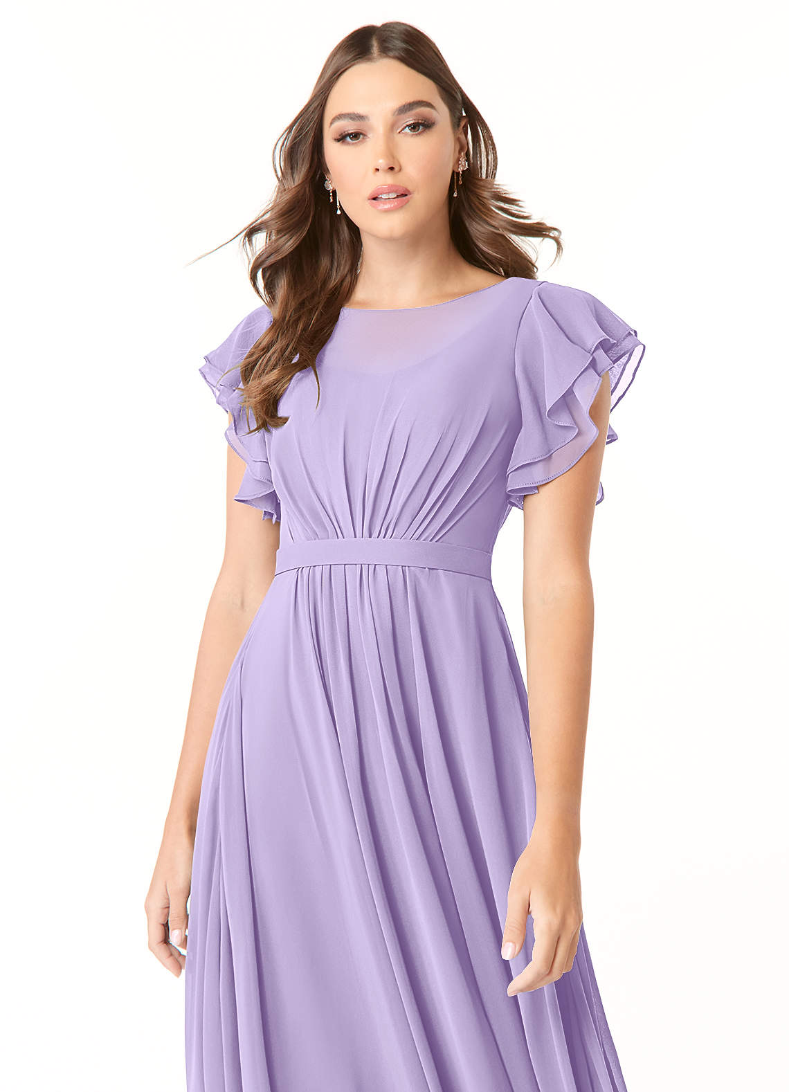 Azazie Daphne Bescheiden Bruidsmeisjekleding A-Lijn Geruffeld Chiffon Vloerlengte Jurk image3
